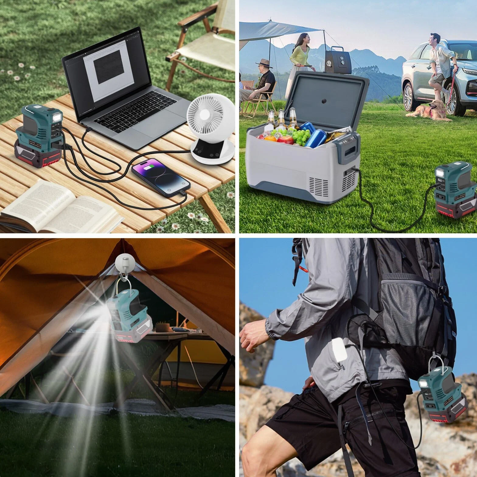 Falownik akumulatorowy 220W do akumulatora Bosch GBA 18V, przetwornik napięcia DC 18V na AC 220V adapter ze złączem USB typu C DC12V i lampą LED, agregat awaryjny do campingu (akumulator nie jest