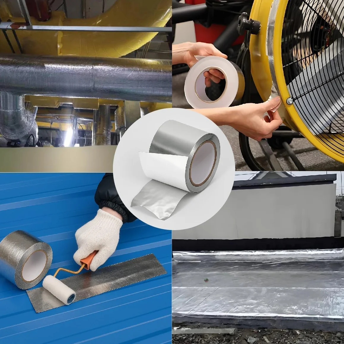 Taśma aluminiowa – metaliczna taśma uszczelniająca do ekstremalnych temperatur, odporna na wodę i parę, odporna na gaz, wytrzymała i trwała, idealna do trwałych napraw i uszczelnień, 50 mm x