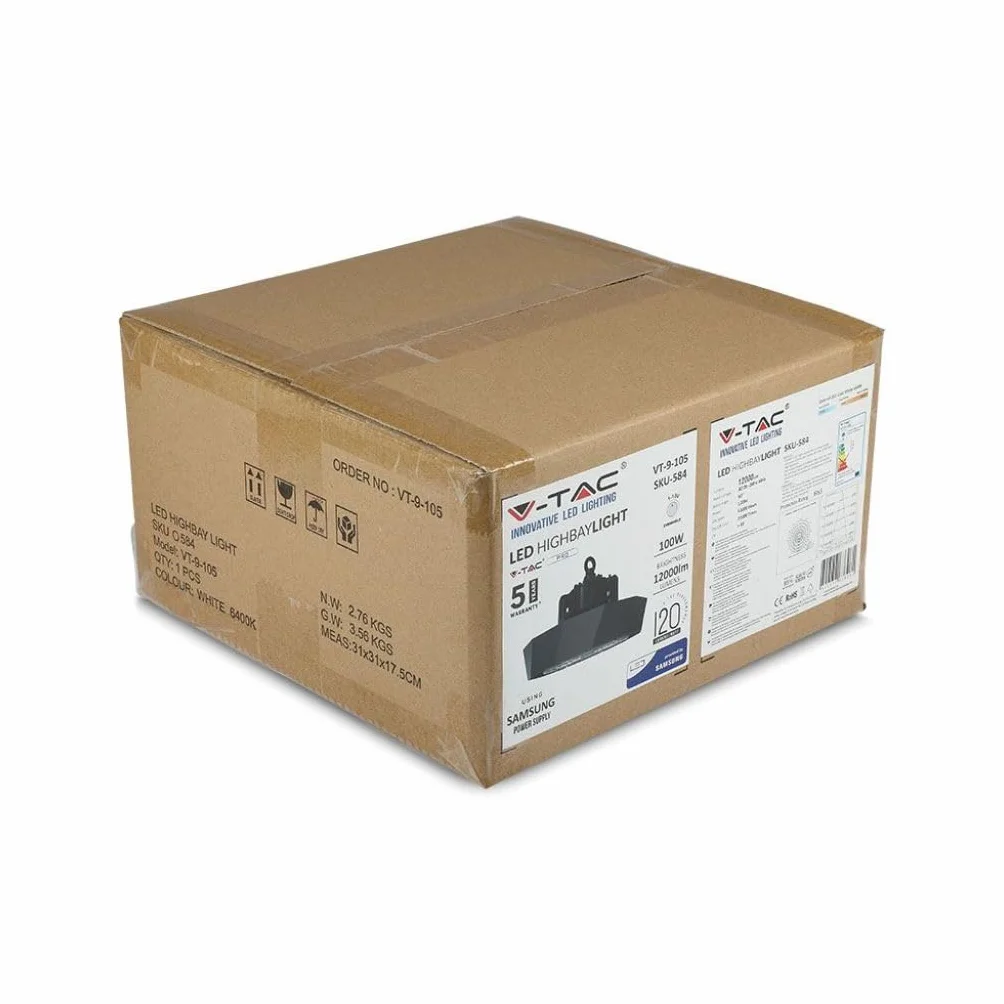 LEDLUX FE56100N reflektor LED dzwonek przemysłowy UFO 100W 4000k 90 stopni 120 lm/W IP65 ściemnialny 1-10 V Smd Chip Samsung 5 lat SKU-583
