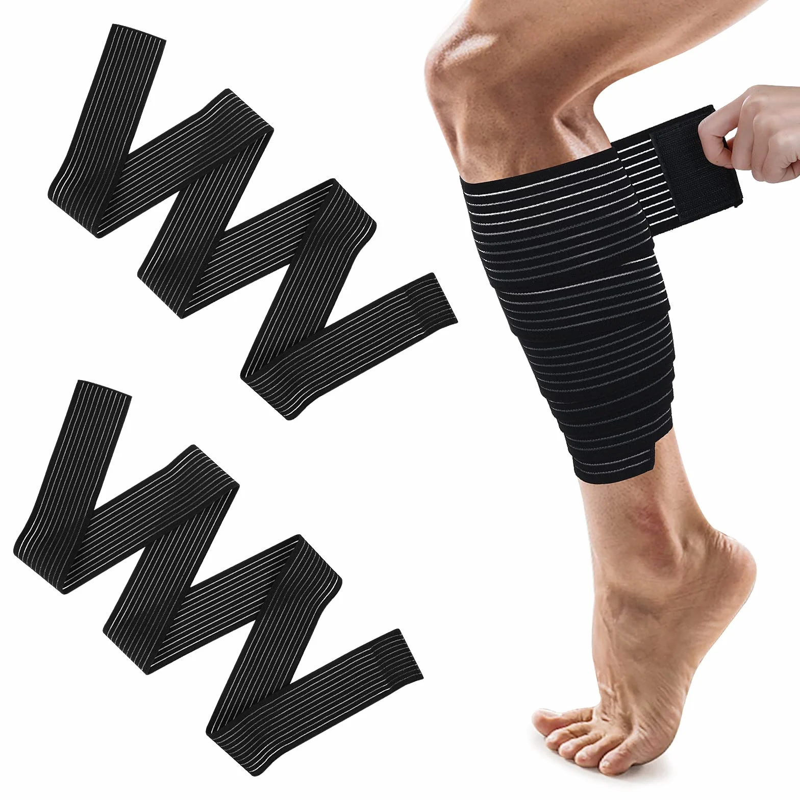 Abeillo 2 bandaże na kolana, wsparcie kolana, 180 cm, bandaż sportowy, elastyczny bandaż na łydki, do studia fitness, na ramiona, łokcie, łydki, rękę, kostkę, nadgarstek, kolana, rękę, rękę, bandaż