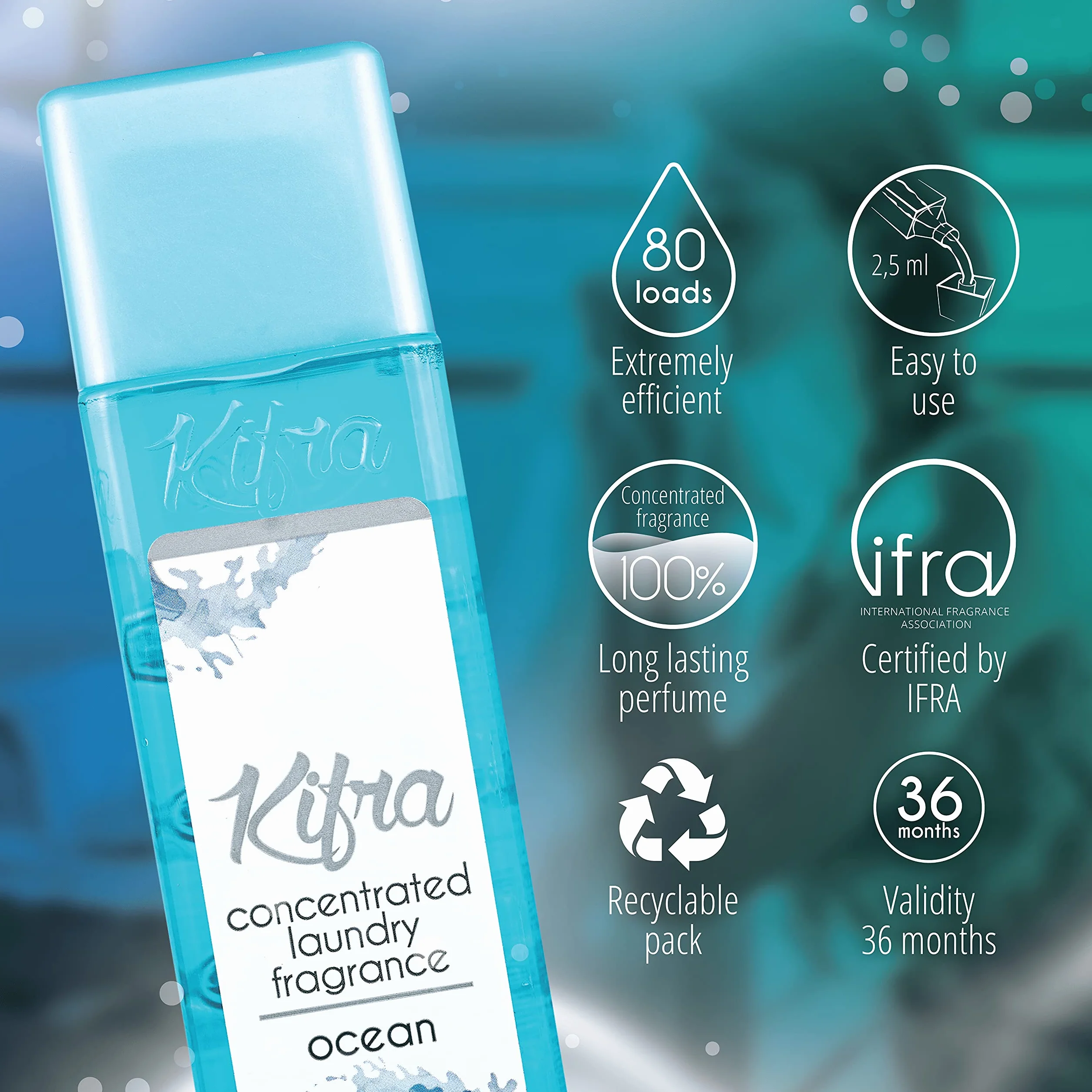 KIFRA Ocean skoncentrowane perfumy do prania, krople, 200 ml, 80 cykli prania, długotrwały zapach prania
