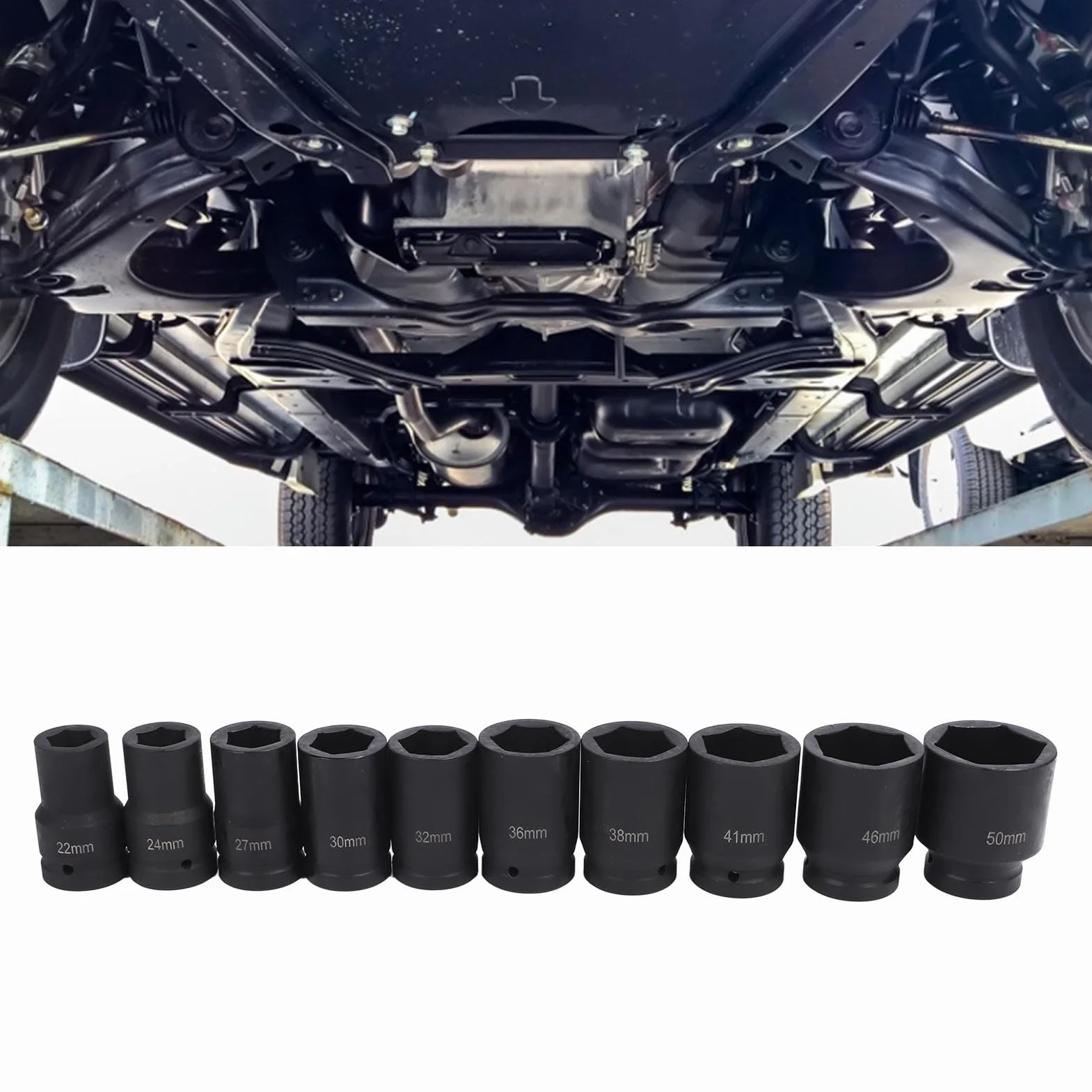 Zestaw 6-punktowych Pneumatycznych Nasadek Udarowych, 10 szt. Zestaw Narzędzi ze Stali Głębokiej CR MO do Napraw Domowych, Samochodowych i Mechanicznych z żelaznym Pudełkiem do