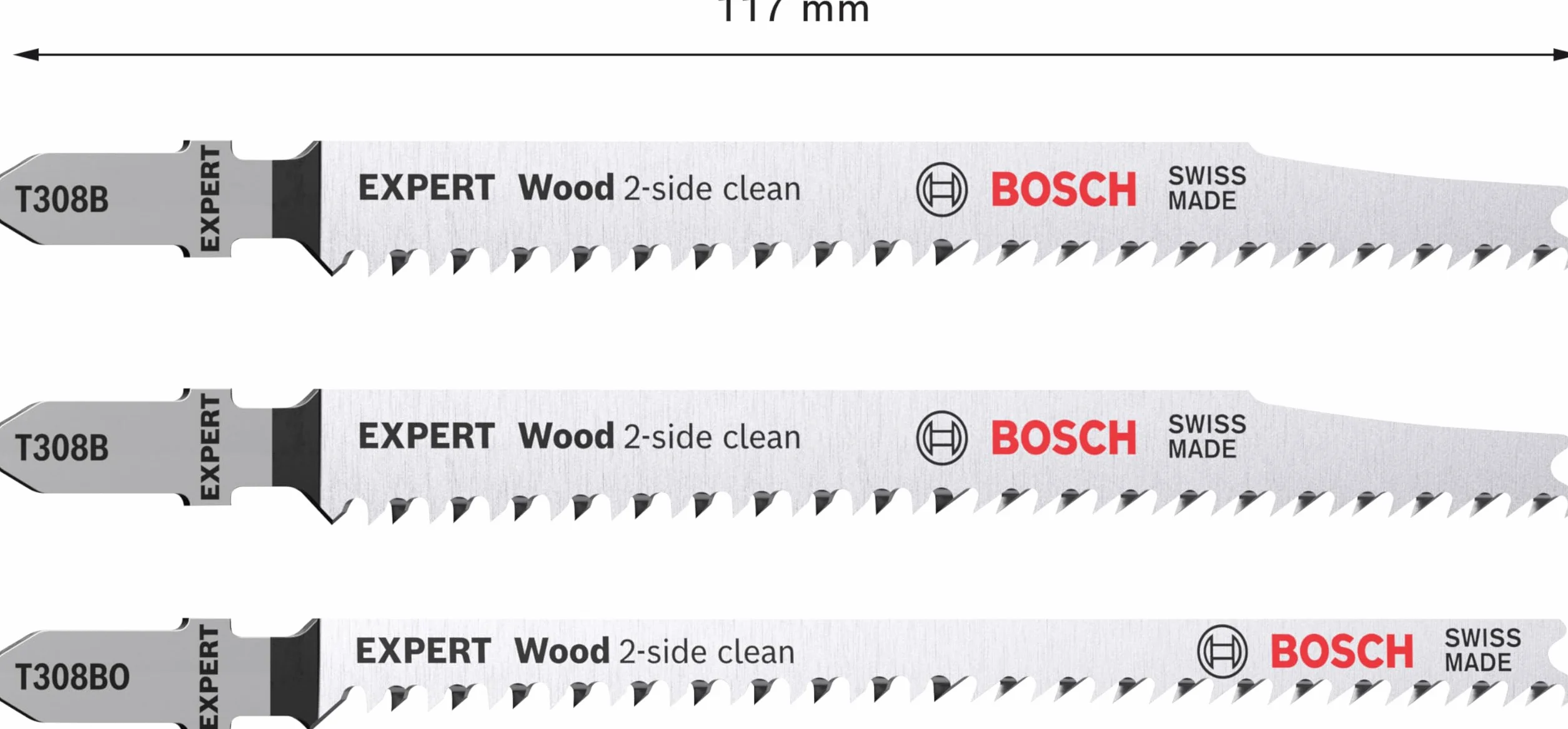 Bosch 3x Zestawy brzeszczotów do wyrzynarki EXPERT Wood 2-side clean (do Płyta meblowa z litego drewna, Sklejka, Długość 117 mm, Professional Akcesoria Wyrzynarka)