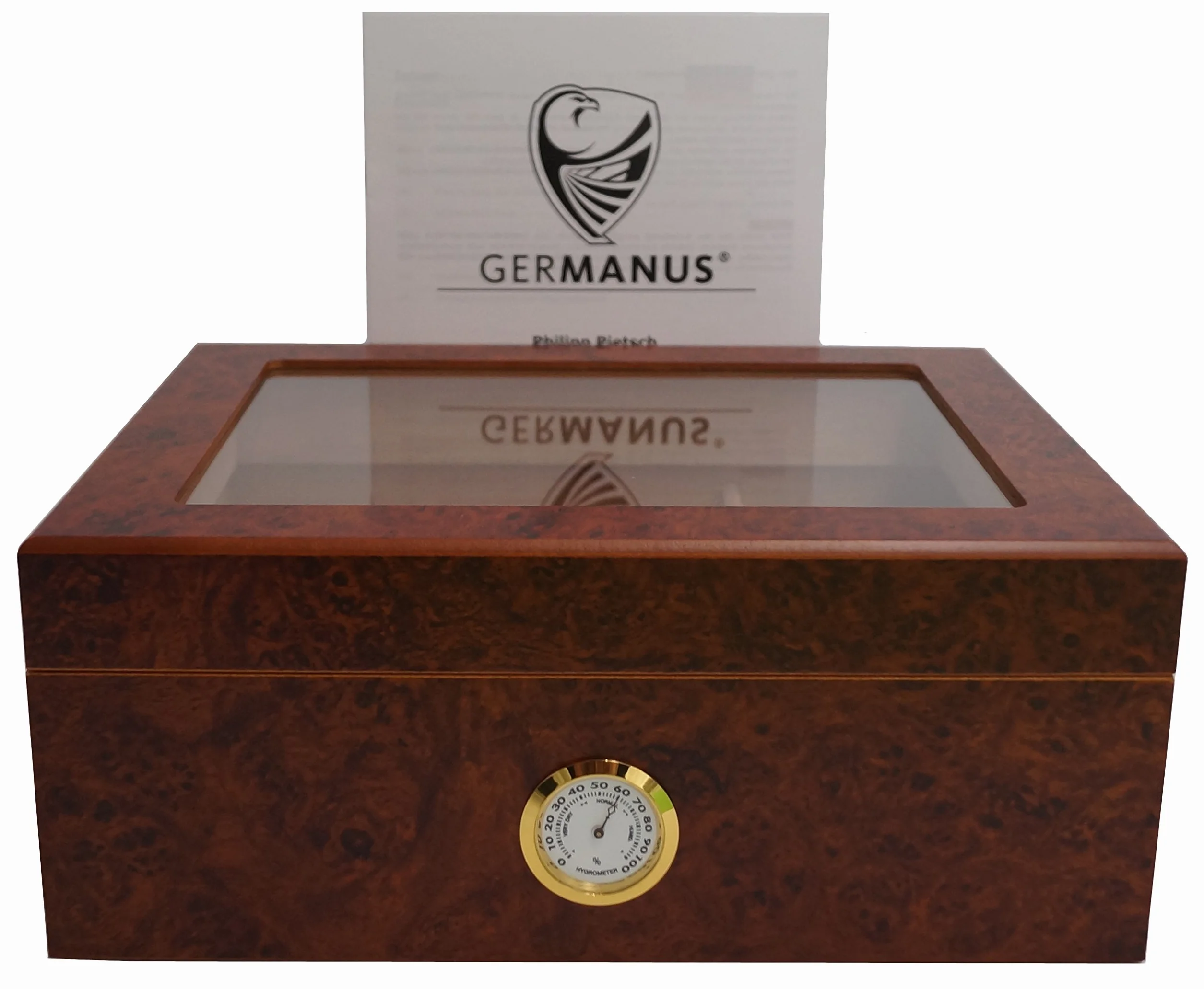 GERMANUS Humidor Desk I z przezroczystą pokrywką na ok. 50 cygar
