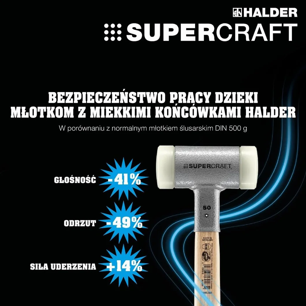 Supercraft młot kowalski, z tłumiącym drgania, ergonomicznie ukształtowanym i lakierowanym trzonkiem hikorowym, śr. = 100 mm/waga = 7050 g | 3366.107