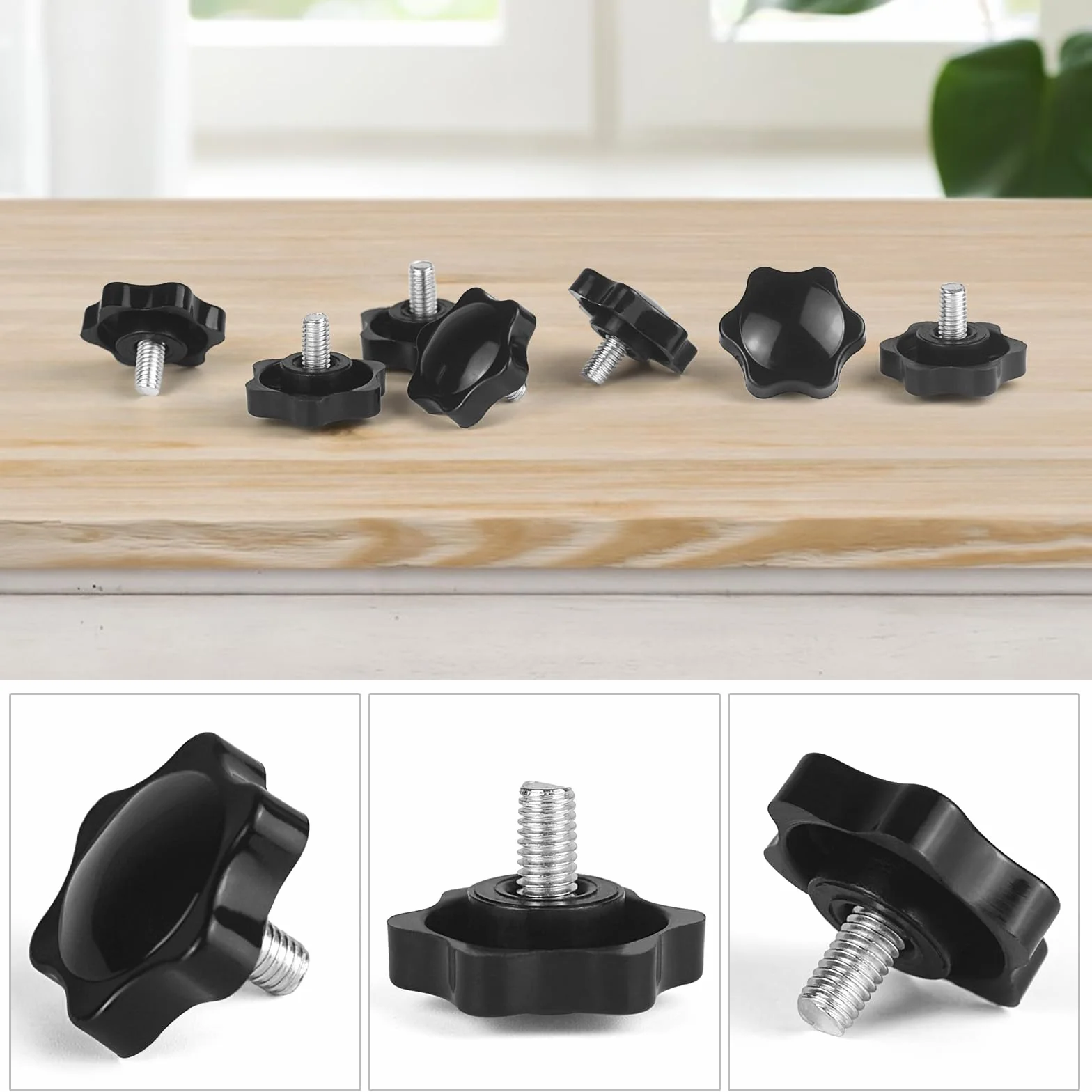 10 sztuk śruby z łbem sześciokątnym M6 x 10 mm, z tworzywa sztucznego, śruby z uchwytem gwiazdowym, gwint zastępczy gwiazdy, ręczna śruba początkowa, mechaniczna śruba blokująca, średnica