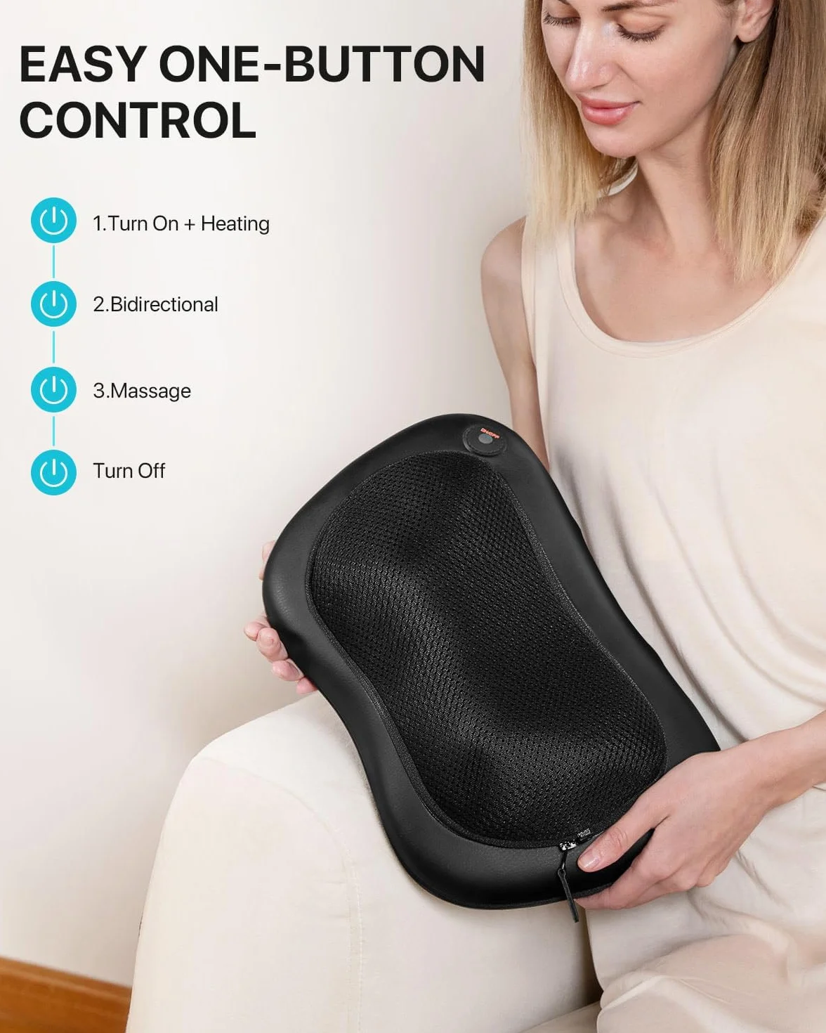 ALLJOY Poduszka do masażu Shiatsu z ogrzewaniem, obrotowe głowice 3D, skóra PU