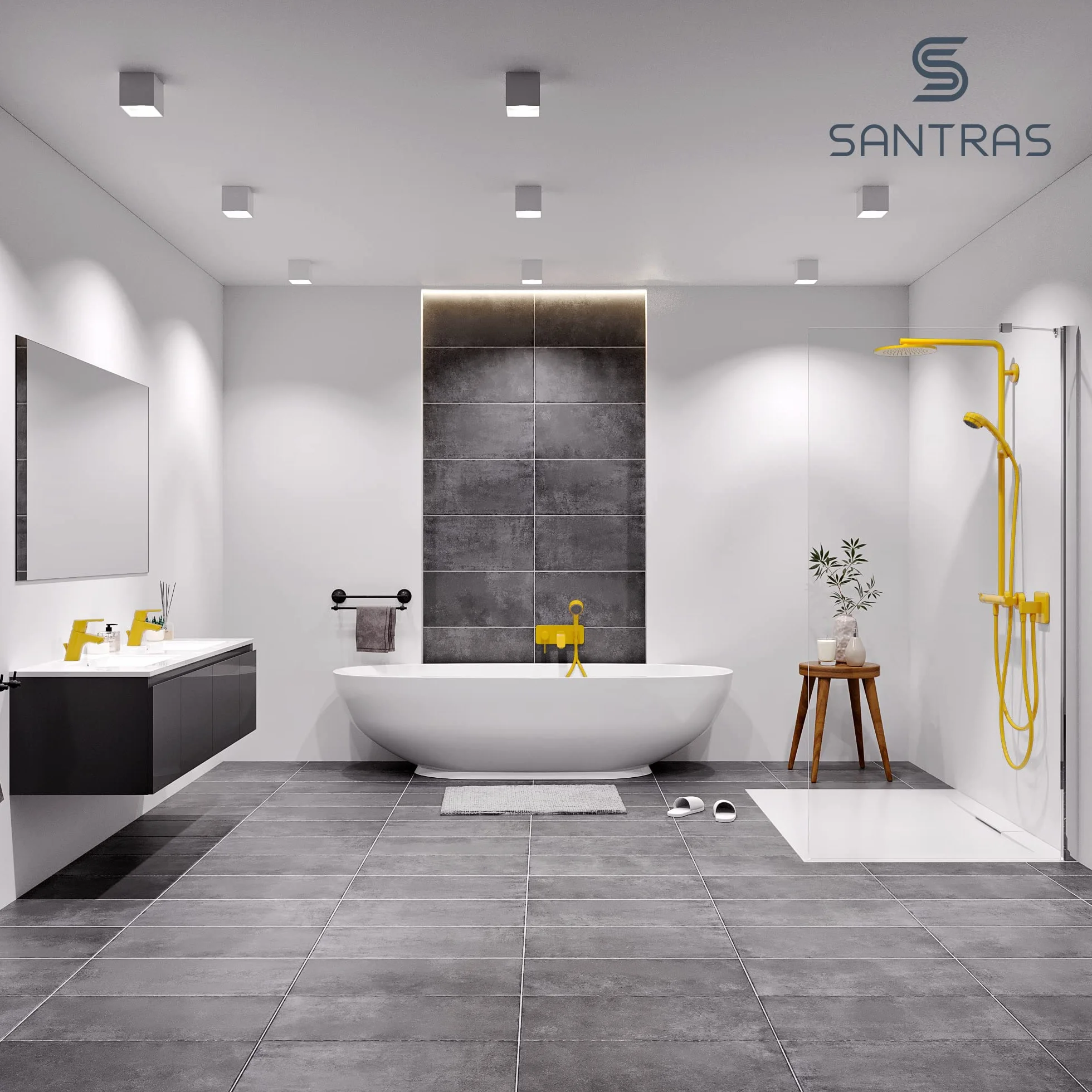 SANTRAS® Bateria umywalkowa do łazienki z mimośrodowym zestawem odpływowym i drążkiem w kolorze żółtym - jednouchwytowa bateria mieszająca ciepła zimna do otworu umywalka kran MADE IN GERMANY