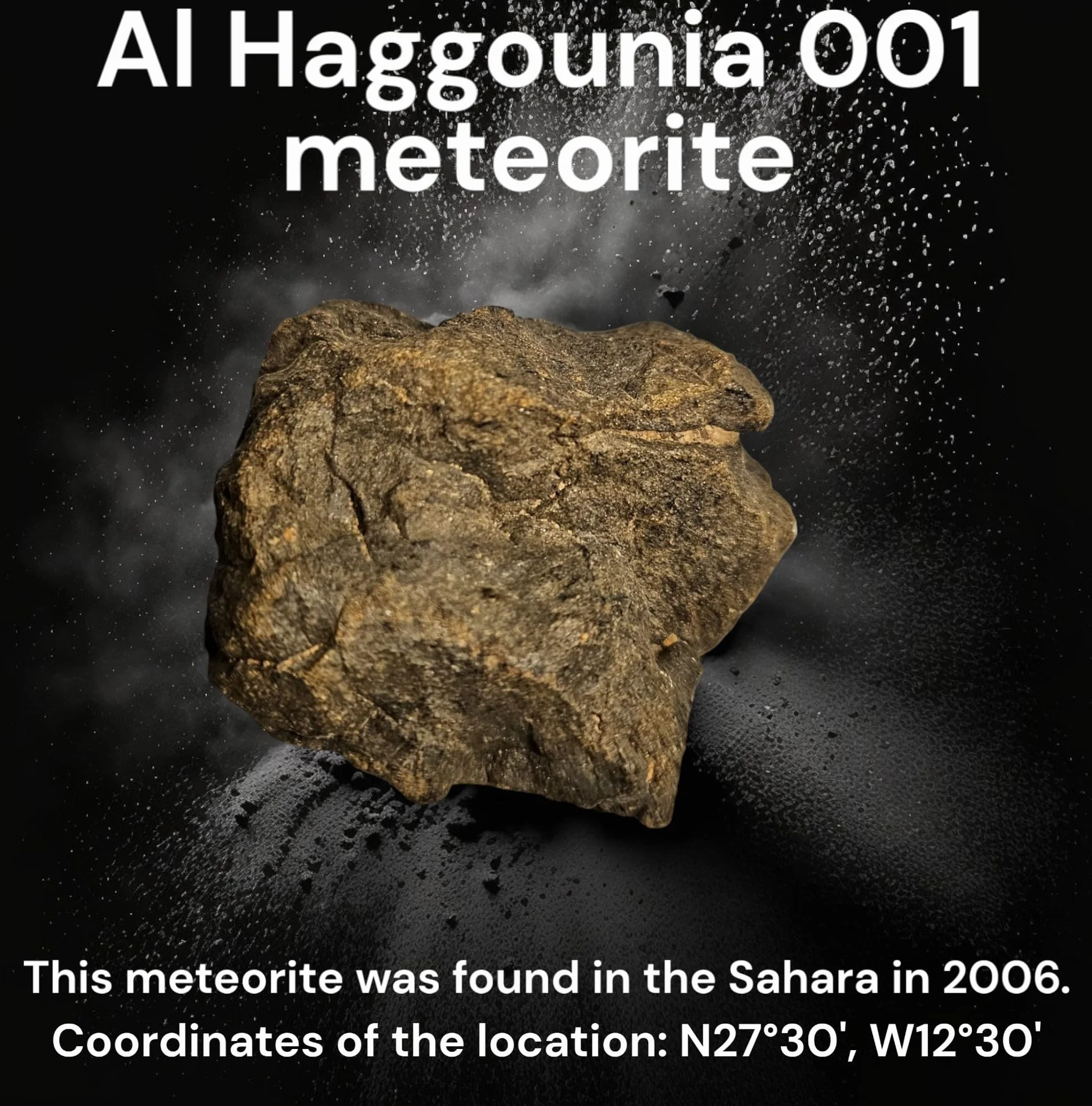 Meteoryt na stojaku -Al Haggounia 001 - z certyfikatem - wyjątkowy prezent - kamień kosmiczny - kamień szlachetny - meteoryt