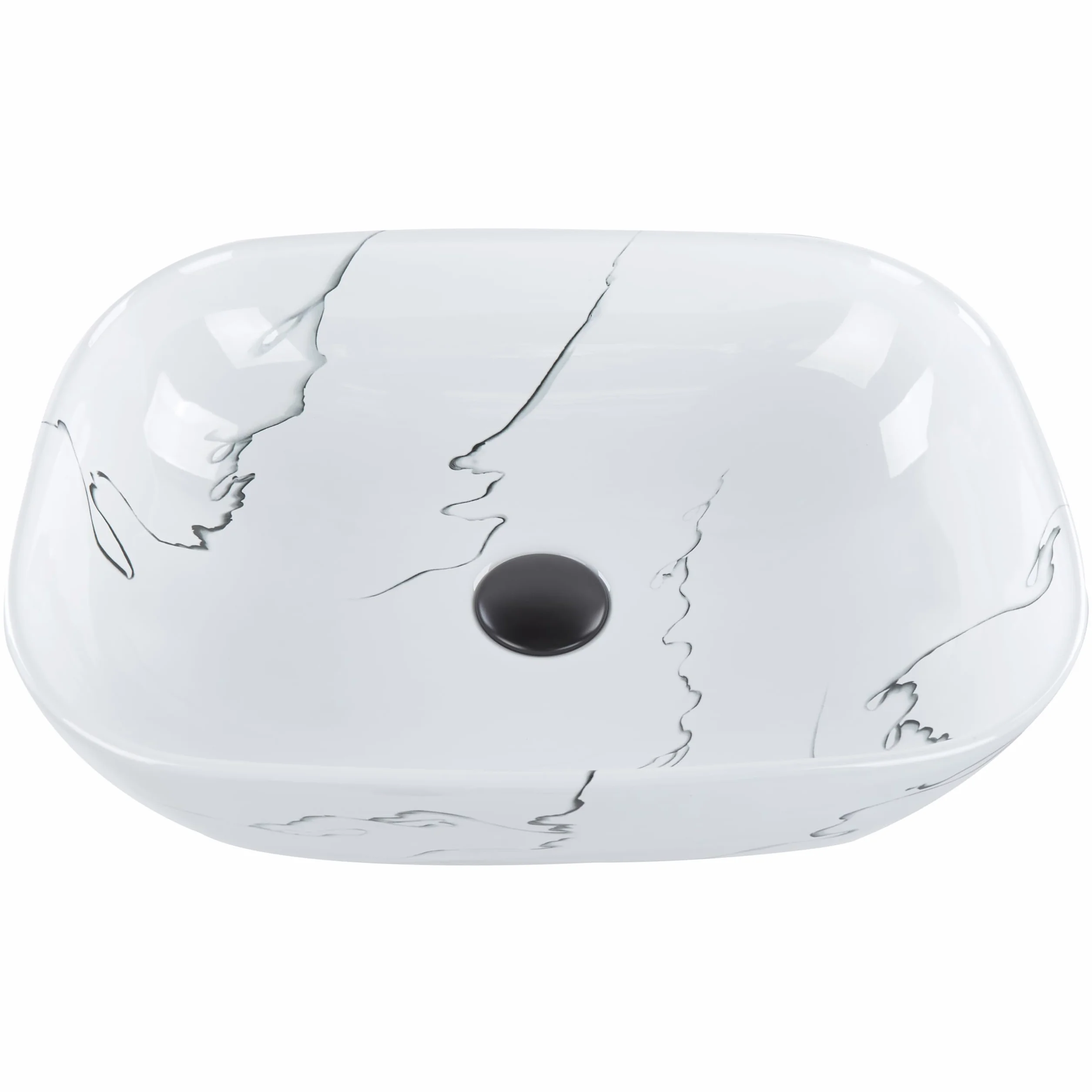 Umywalka łazienkowa nablatowa ceramiczna z efektem marmuru 47 x 34 cm biała Hopi