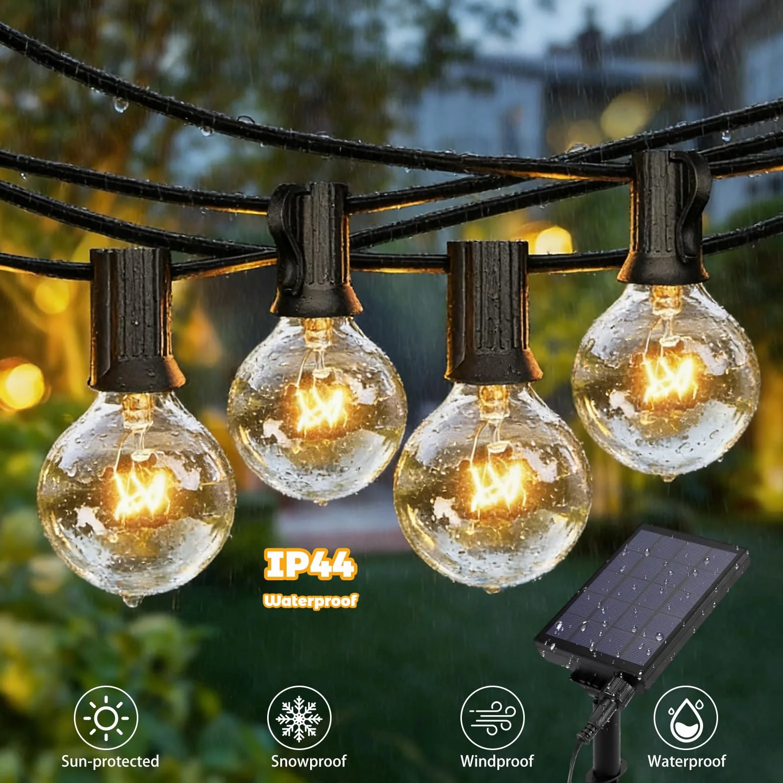 Sprifityy Łańcuch świetlny LED solarny 16 m G40 IP44 ściemniany do ogrodu