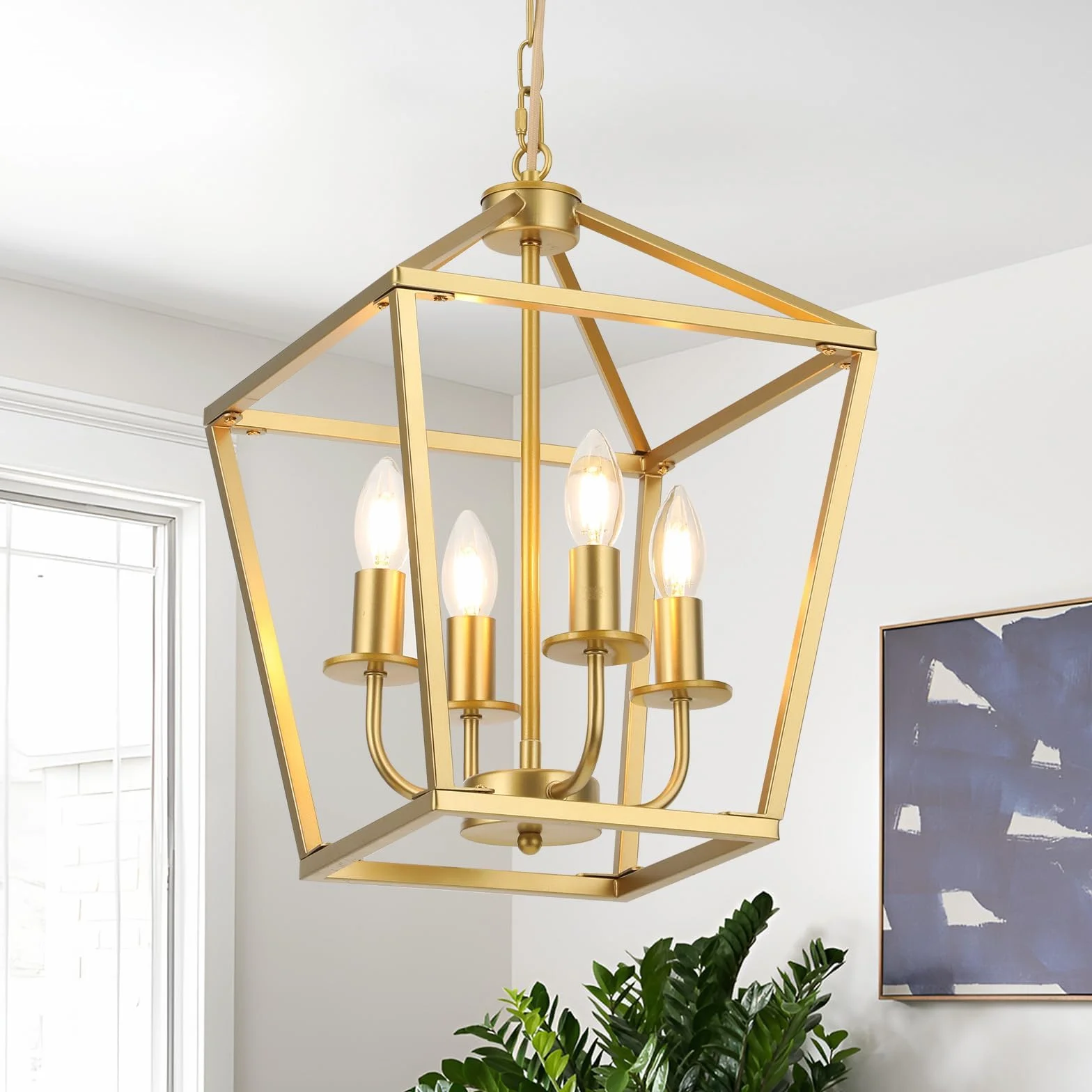 Lampa sufitowa wisząca, metalowa rama z 4 podstawami E14 żyrandol przemysłowy, złote żyrandole z regulacją wysokości, rustykalny żyrandol wiejski do salonu, sypialni, kuchni, przedpokoju, jadalni
