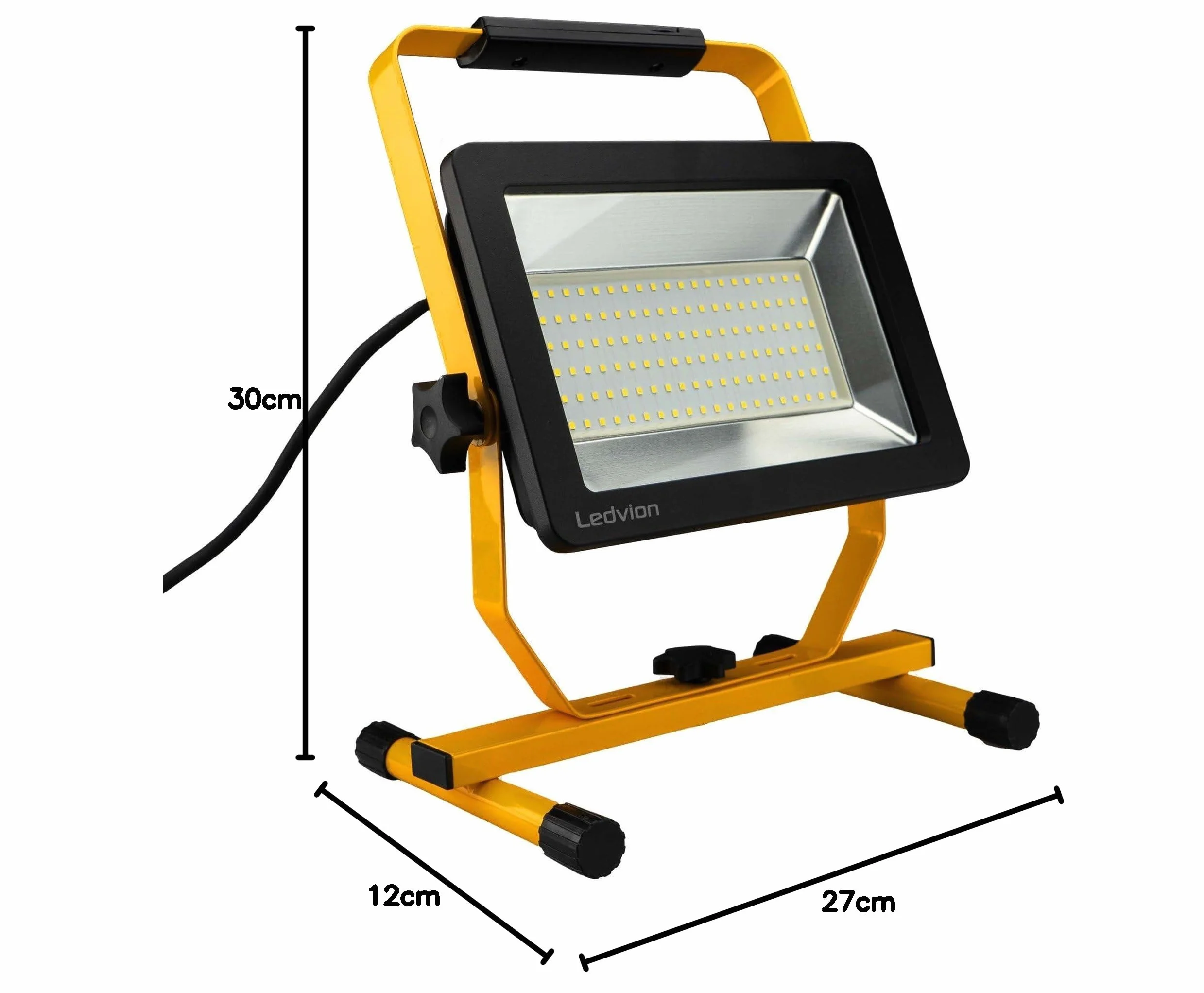 Ledvion Lampa budowlana LED, IP65, 100 W, 120 lm/W, 12000 lumenów, 6500 K, w zestawie kabel przyłączeniowy 1,5 m, lampa zewnętrzna