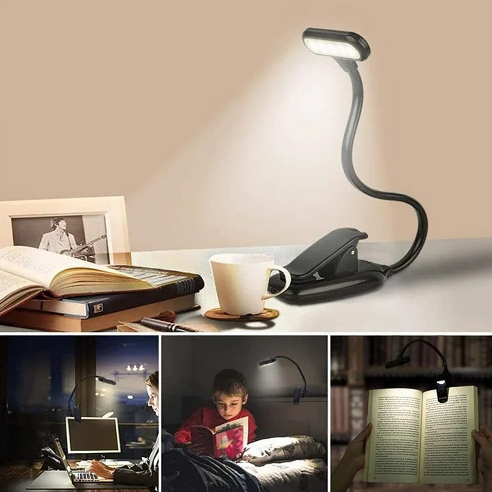 Ładowalna dioda LED USB lampka do czytania lampka do czytania elastyczna lampa do książek ściemniacz klips stołowy lampa biurkowa przenośna lampka z klipsem