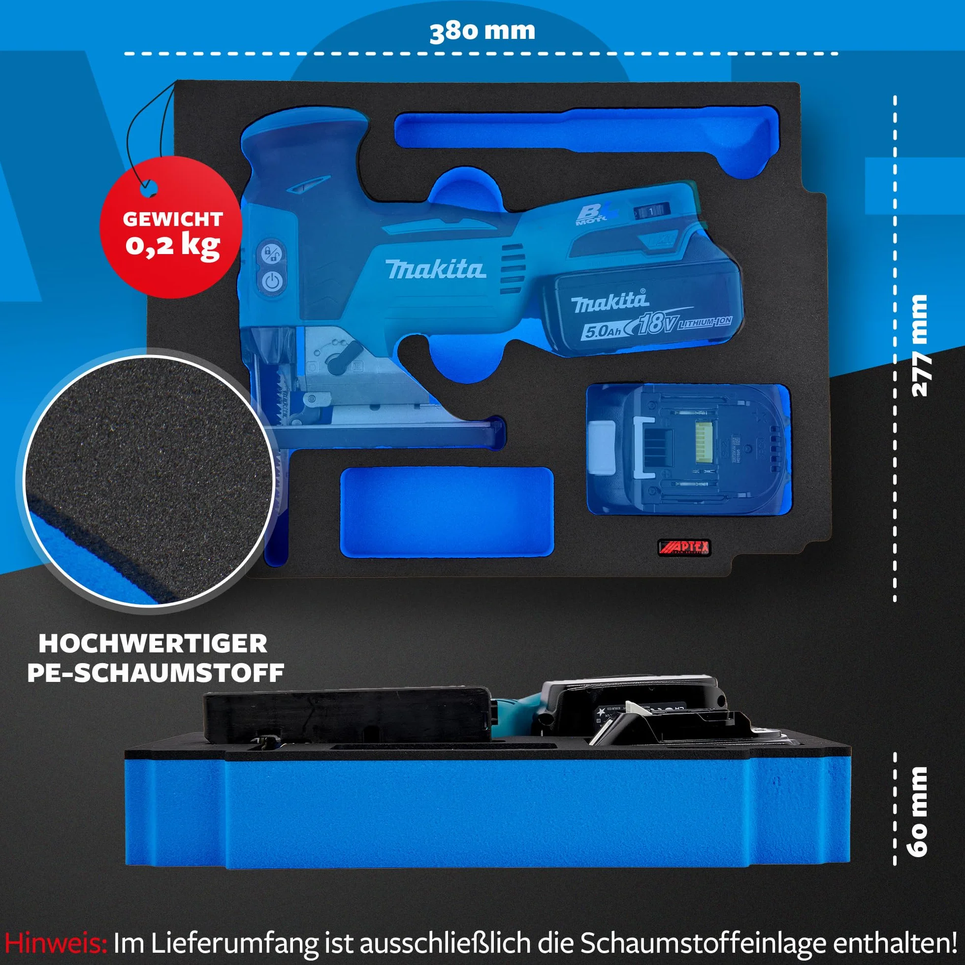 Makita Aptex Schaumeinlage für DJV 181 Akku-Pendelhubstichsäge MakPac Gr. 2-3