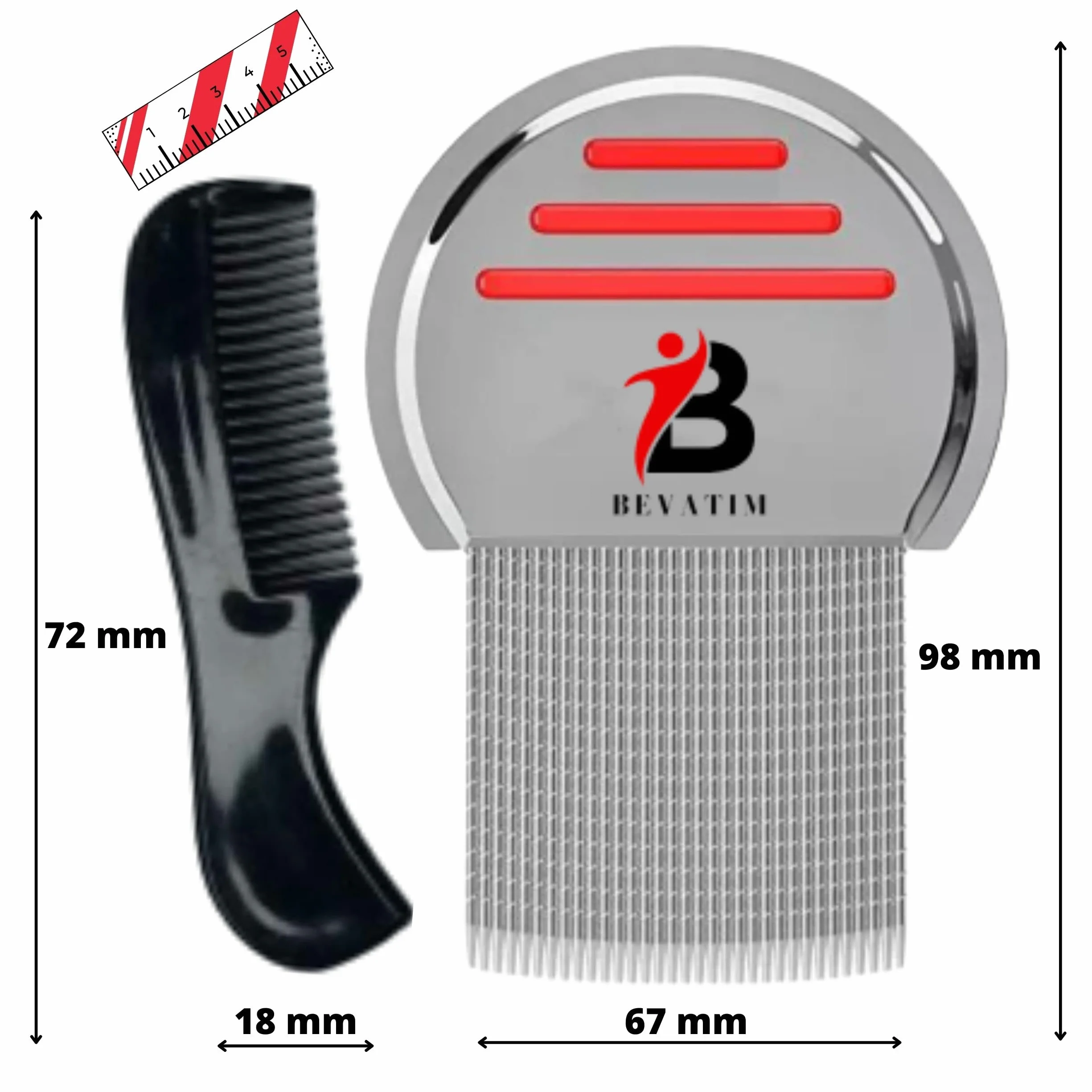 BEVATIM® grzebień przeciw wszom i gnidom, hartowana stal nierdzewna, czarny mini