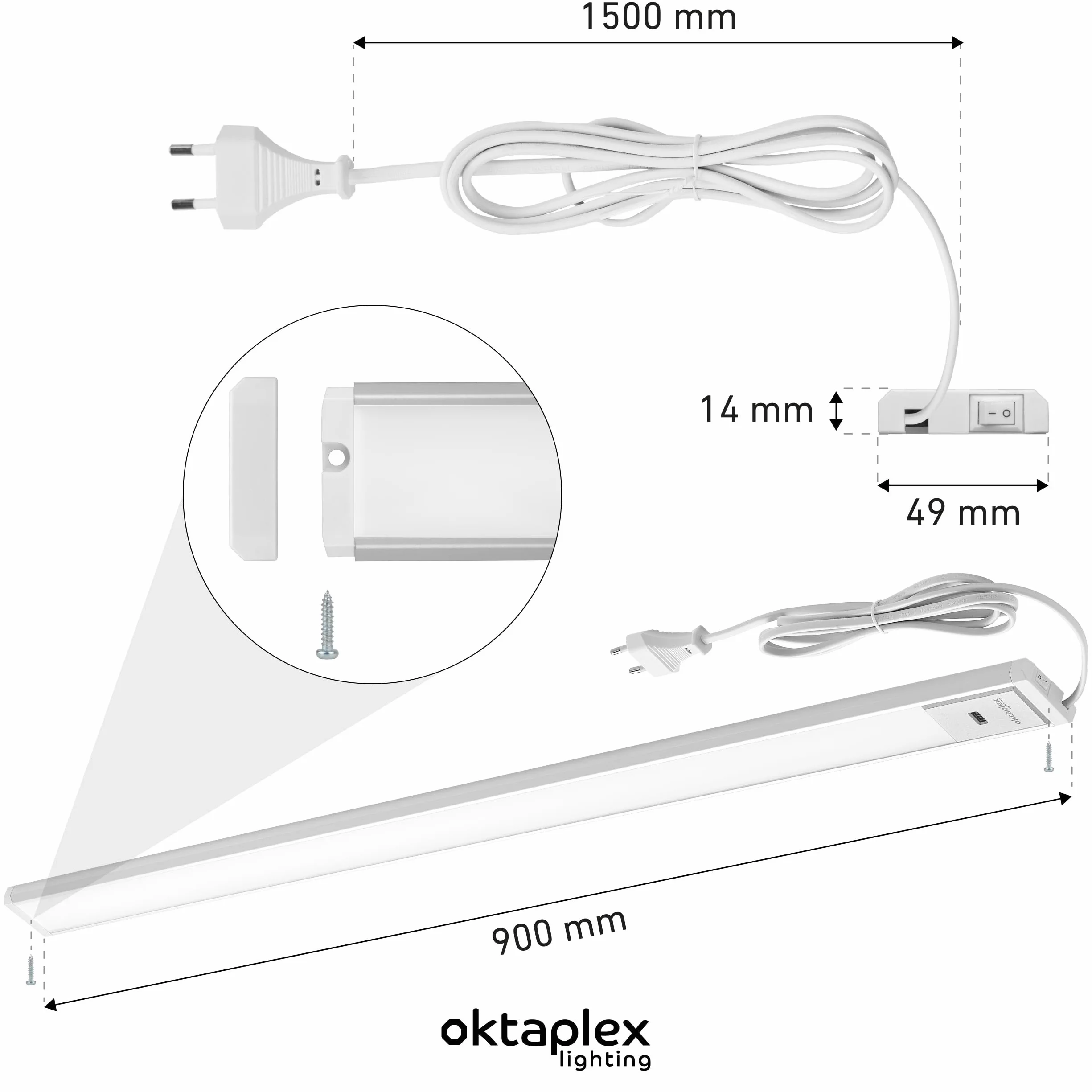 Oktaplex Riva oświetlenie szafki kuchenne LED 90cm 730lm 10W ściemniania ciepła biel srebrny
