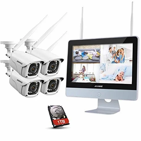 ANNKE Bezprzewodowa kamera do monitoringu, 4 x 3 MP WiFi z 7" bezprzewodowym ekranem NVR, 5 MP 4CH NVR, 2-drożne audio, widoczność w nocy w kolorze, karta SD 128 GB"}