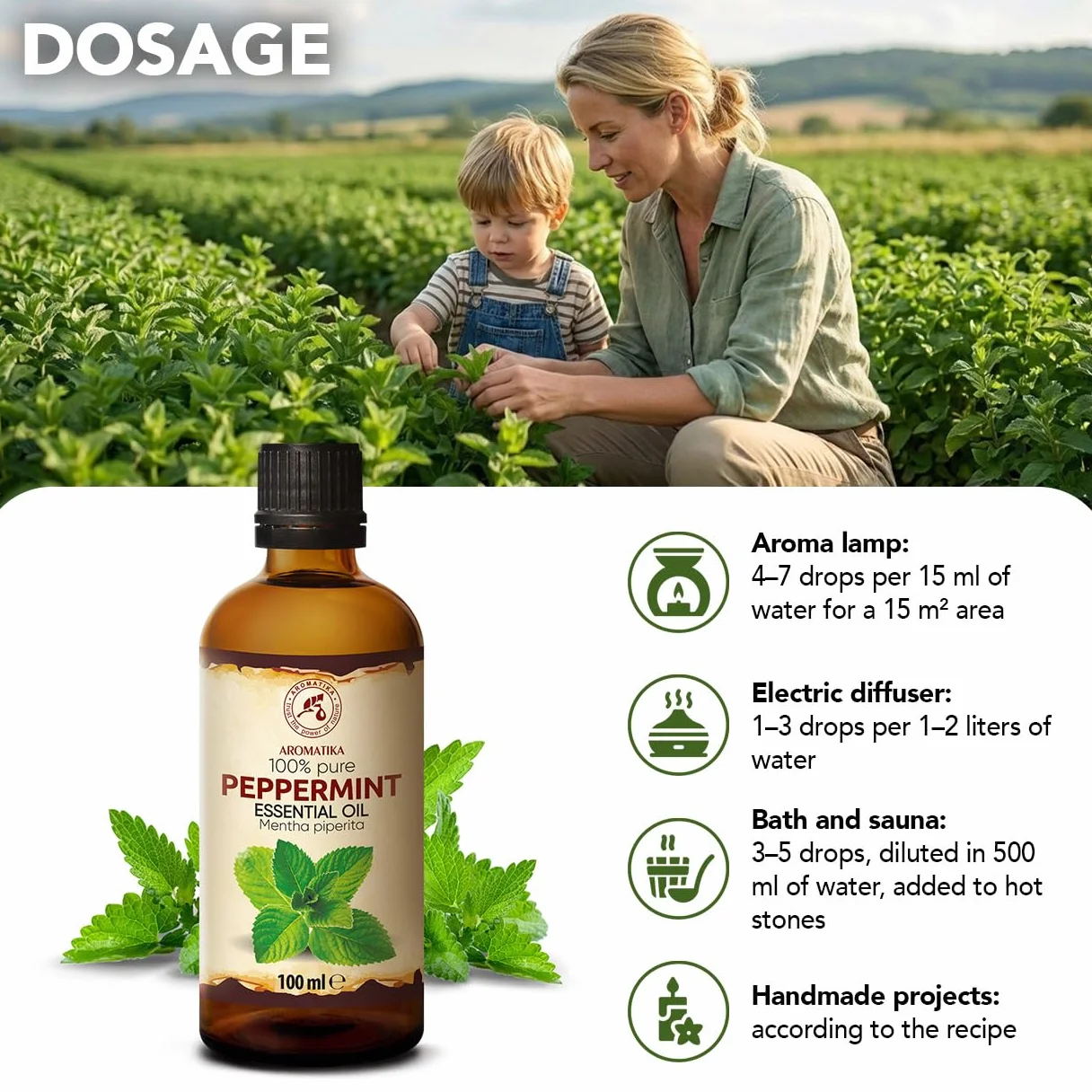 Olejek Eteryczny Z Mięty Pieprzowej 100 ml - Mentha Piperita - Olejek Aromatyczny do Dyfuzora - Aromaterapia - Świece Zapachowe - Mydła - Odświeżanie Powietrza