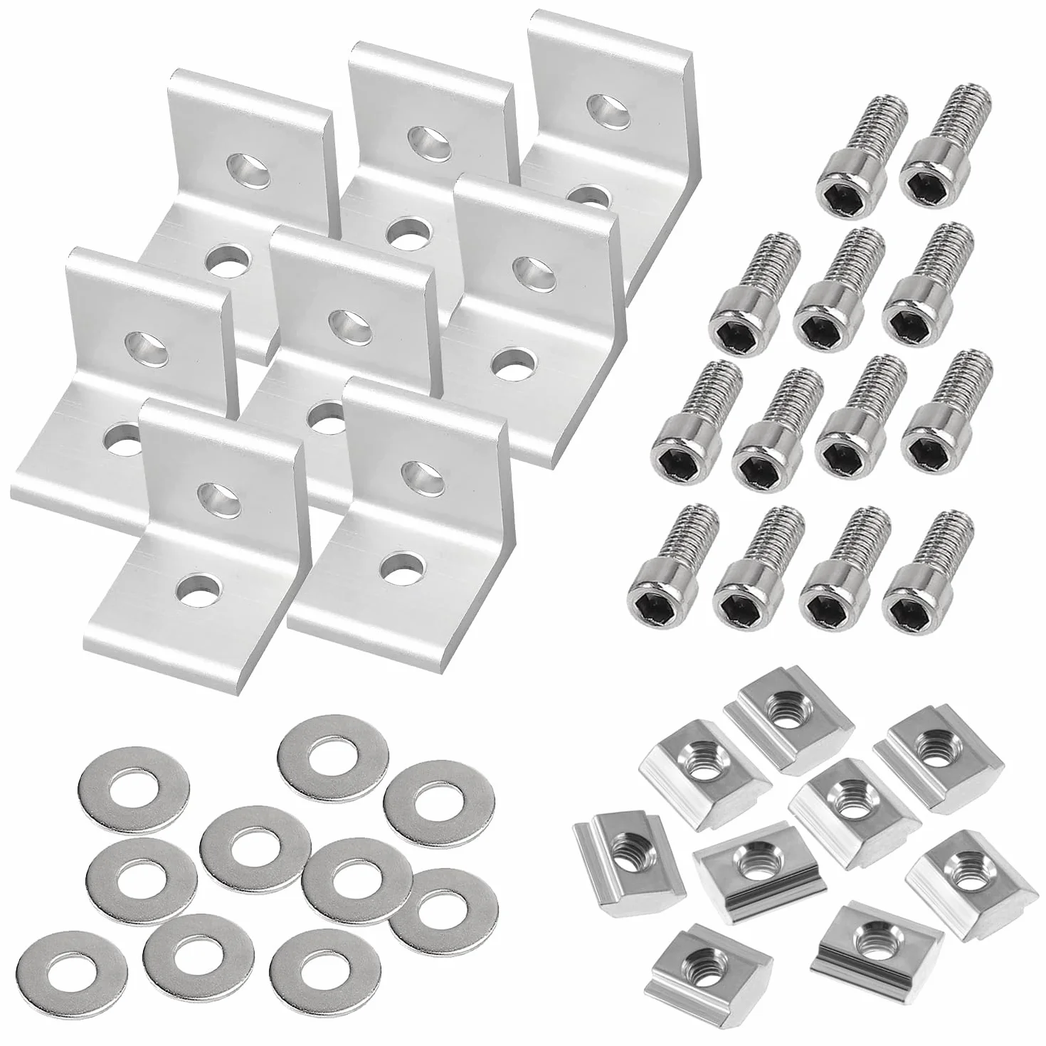 Zestaw 20 ??czników k?towych z profilem aluminiowym, materia? mocuj?cy 30 x 30, rowek 8, ze ?rub?, profil aluminiowy, ??cznik k?towy do mocowania profili aluminiowych (30 × 30)