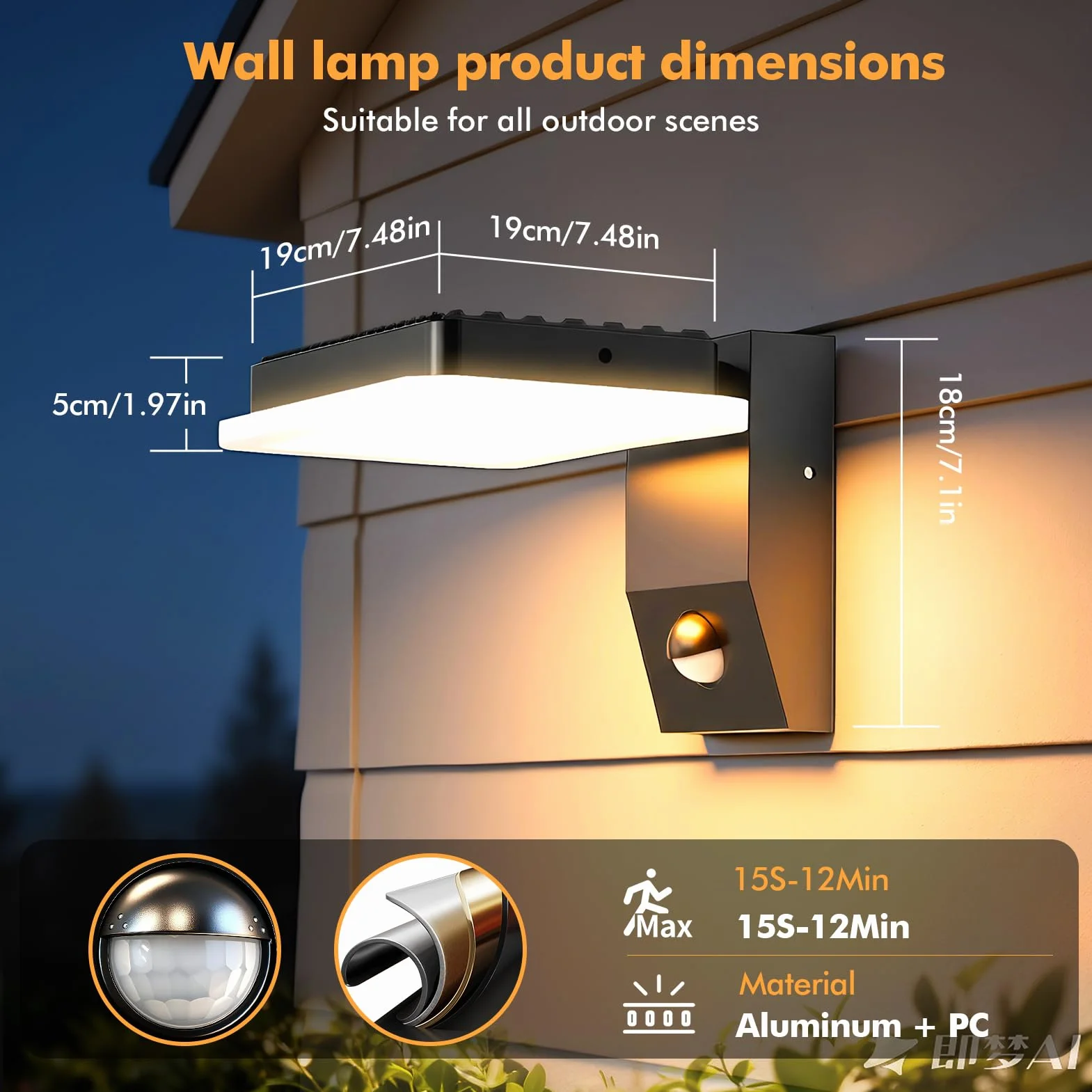 papasbox Lampa ścienna LED do użytku na zewnątrz, z czujnikiem ruchu, wodoszczelność IP65, zewnętrzna lampa ścienna