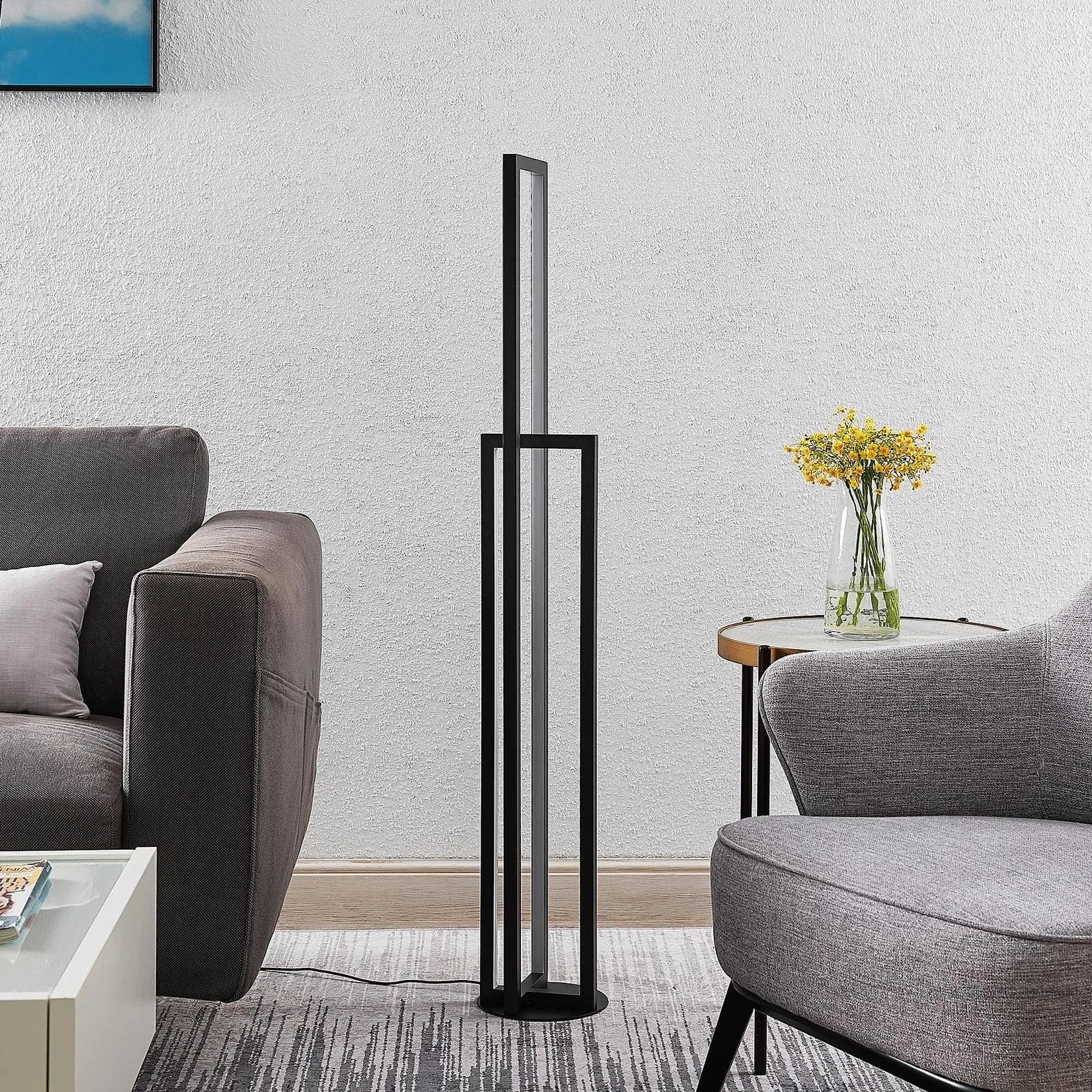 Lucande lampa podłogowa LED 2 -punktowa 'Hylda' z możliwością ściemniania, styl nowoczesny, m. in. do salonu, jadalni, kolor czarny, aluminium