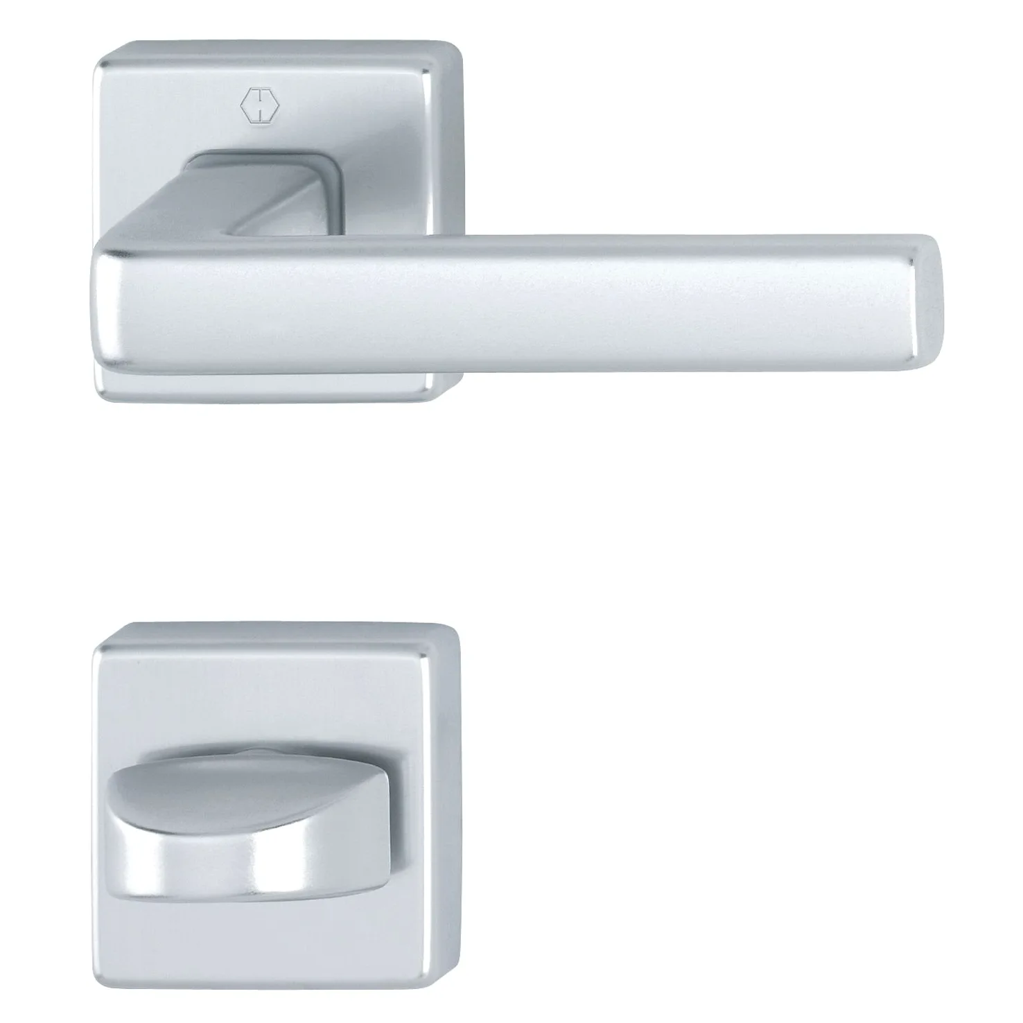Zestaw klamek DUBLIN na rozecie kwadratowej WC, aluminium srebrne anodowane