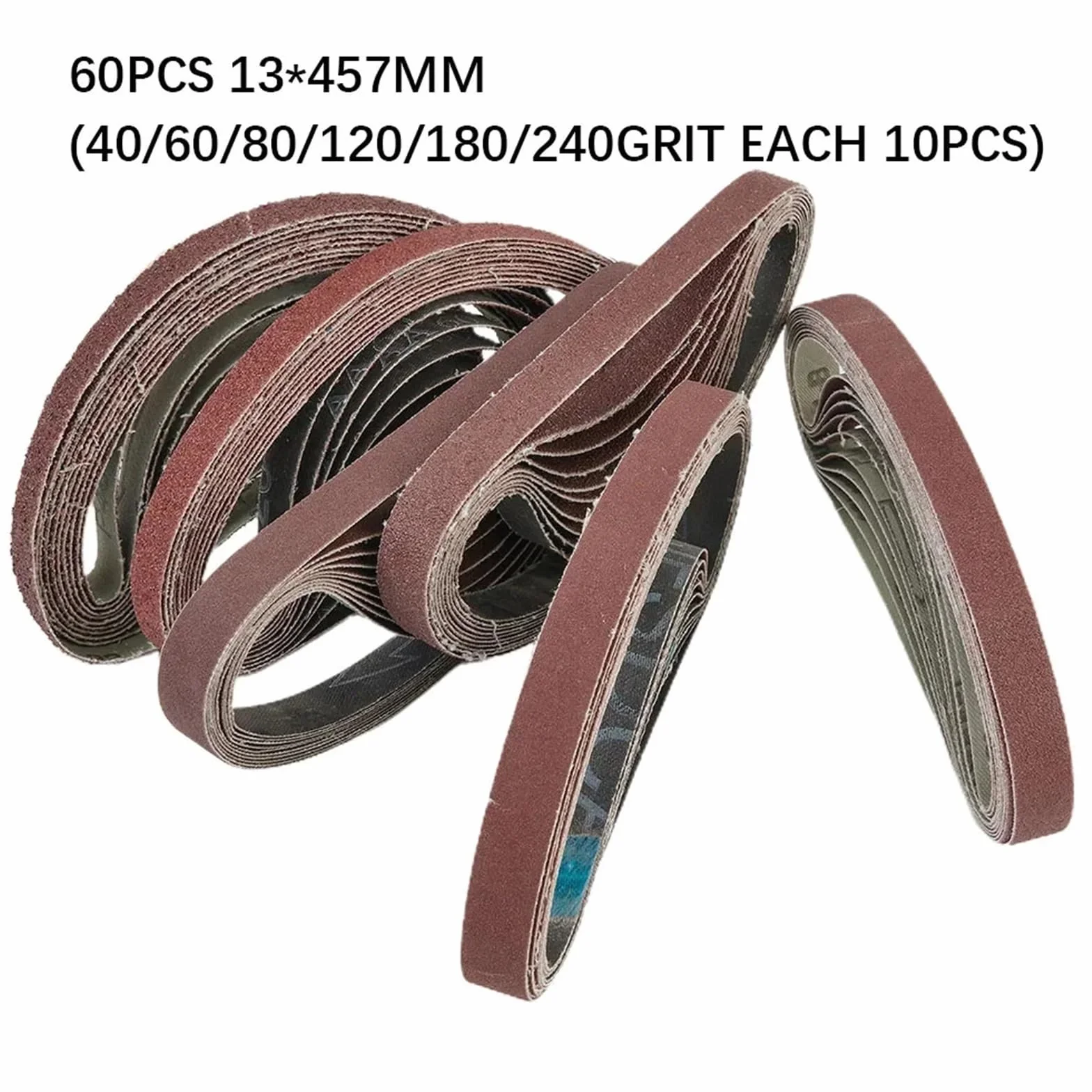 Papier ścierny do szlifierek taśmowych, 50 szt. pasów ściernych 13 x 457 mm, ziarnistość 40/60/80/120/180/240, zestawu pilnikowych, akcesoria narzędzi(60)