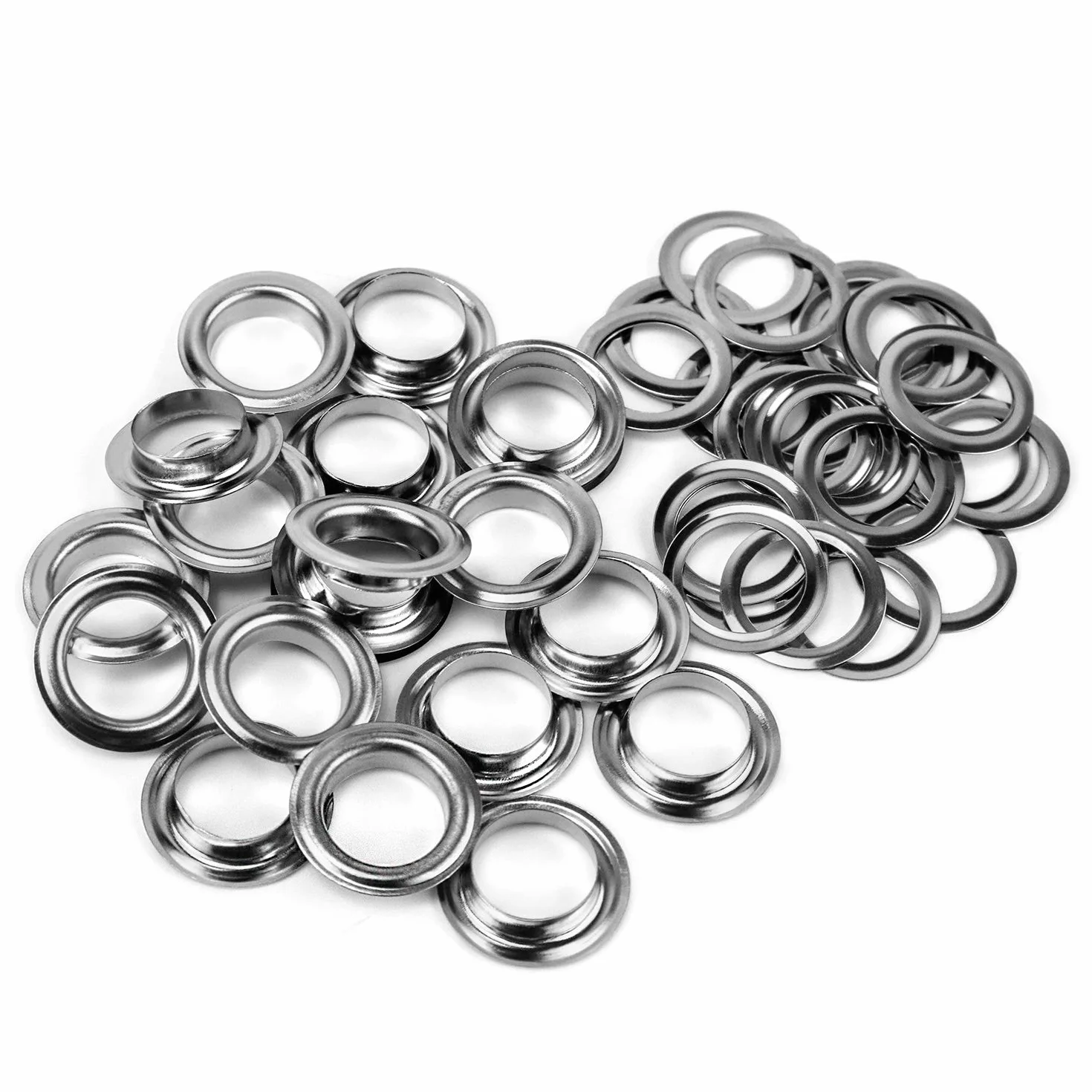 QWORK Zestaw narzędzi do przelotek, 500 sztuk oczek przelotek i 500 sztuk podkładek do oczek, 10 mm (3/8 cala), srebrny, do butów, odzieży, plandek z tkaniny skórzanej, washer self backing