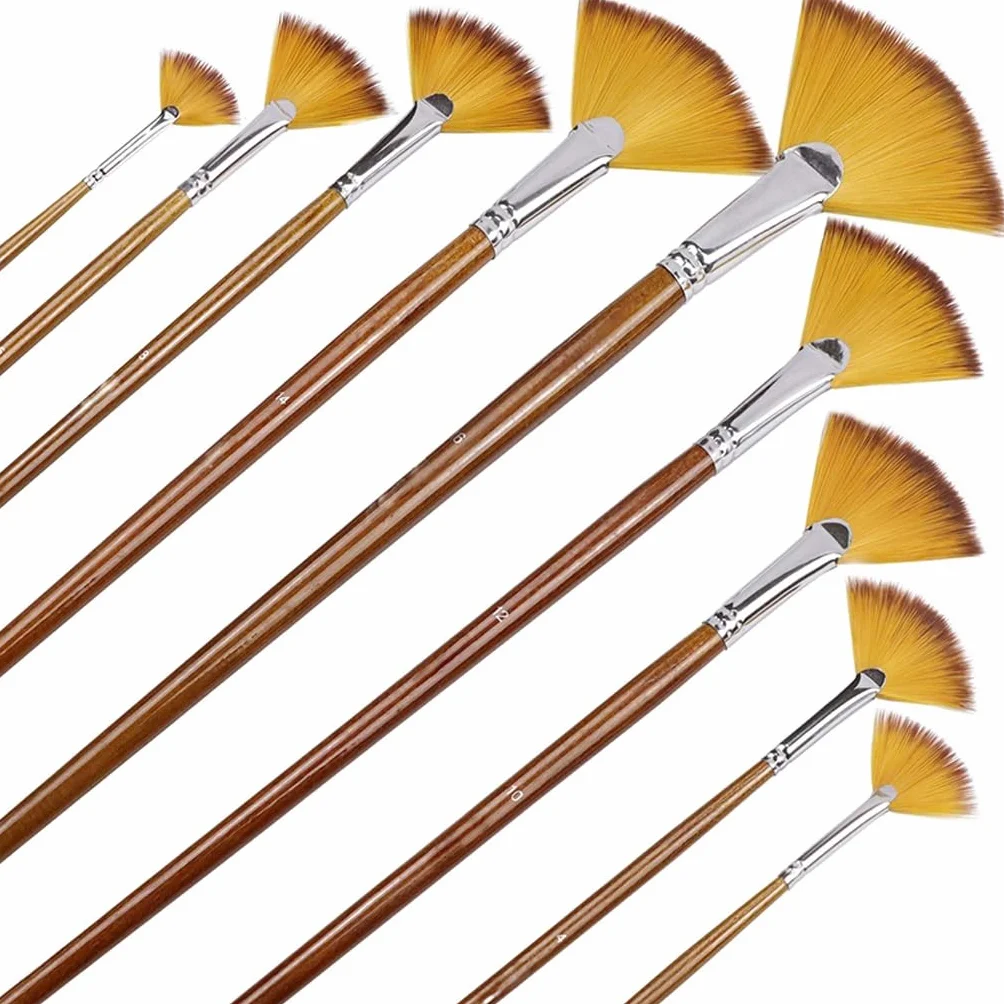 Zestaw pędzli artystycznych Fan, 9 szt., miękkie nylonowe włosie, drewniana rączka, do malowania farbami akrylowymi, akwarelowymi, olejnymi, gwaszowymi, pi,White-patch Five-pointed Sta