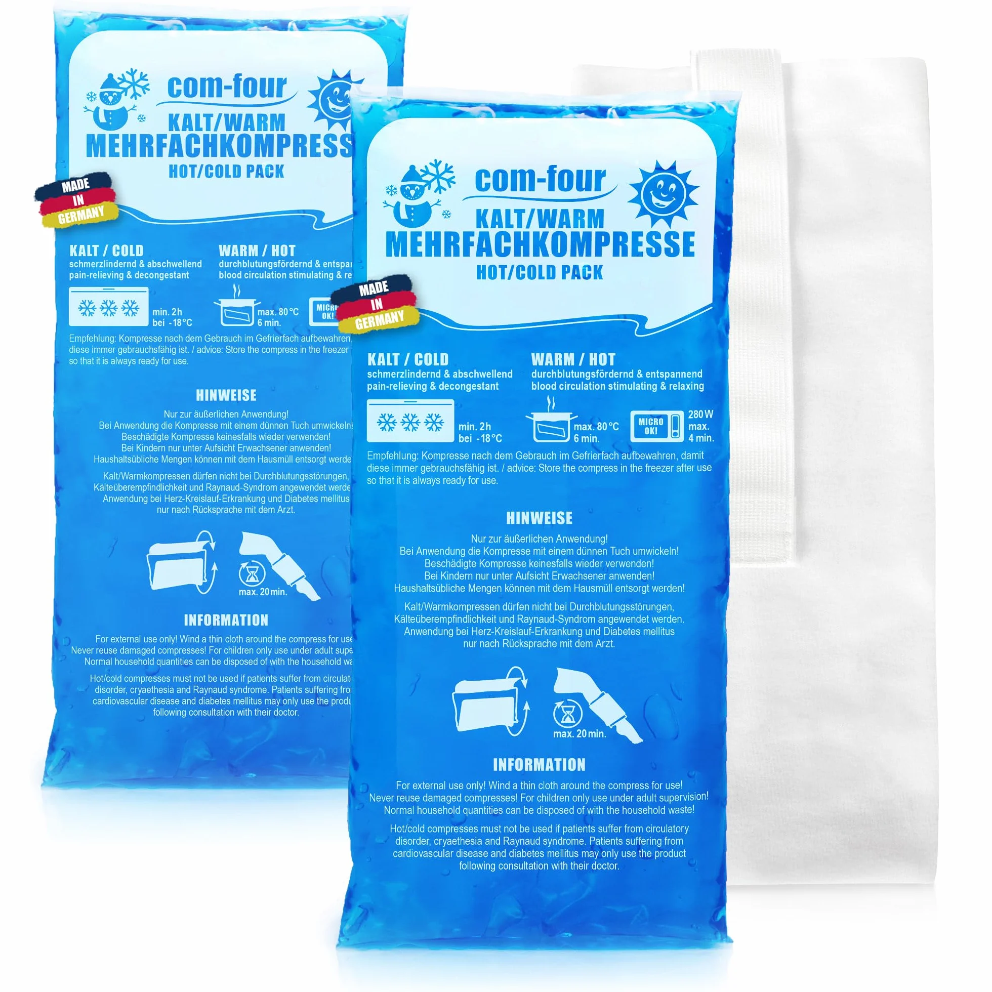 Com-Four 2x duże kompresy żelowe wielokrotnego użytku zimne i ciepłe Made in Germany