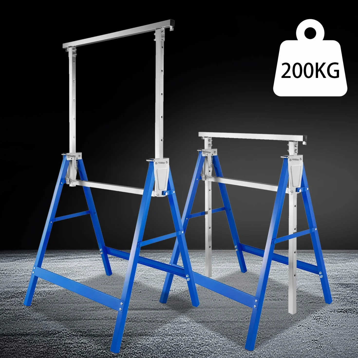 Jopassy Składany Kozioł Warsztatowy Metalowy 200 kg 80-130 cm 7-stopniowa Regulacja Niebieski