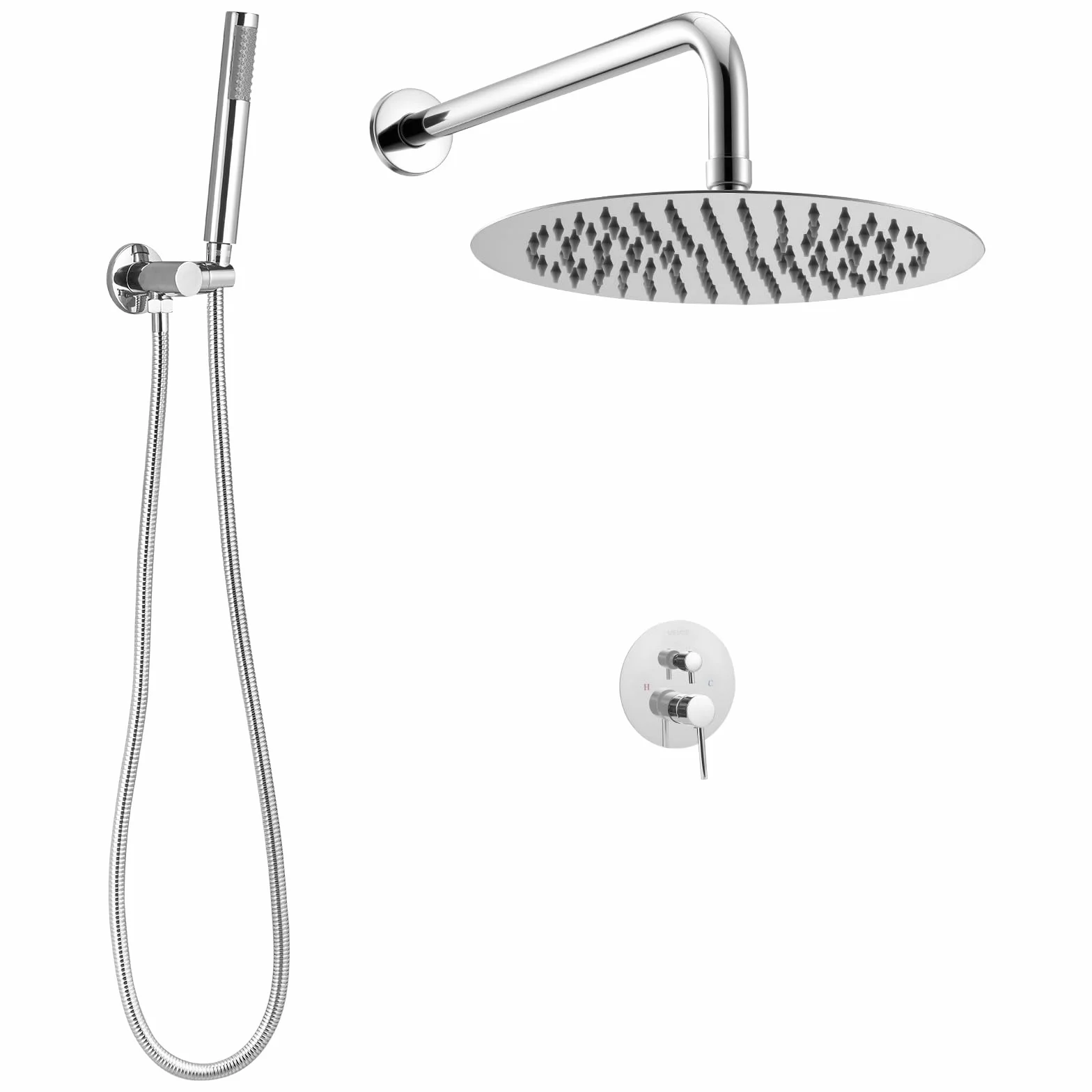 VEVOR Zestaw baterii prysznicowych, system prysznicowy z deszczownicą 10-calową (25,4 cm) okrągłą głowicą prysznicową i ręcznym sprayem, montowane na ścianie armatura łazienkowa z mosiężnym zaworem i