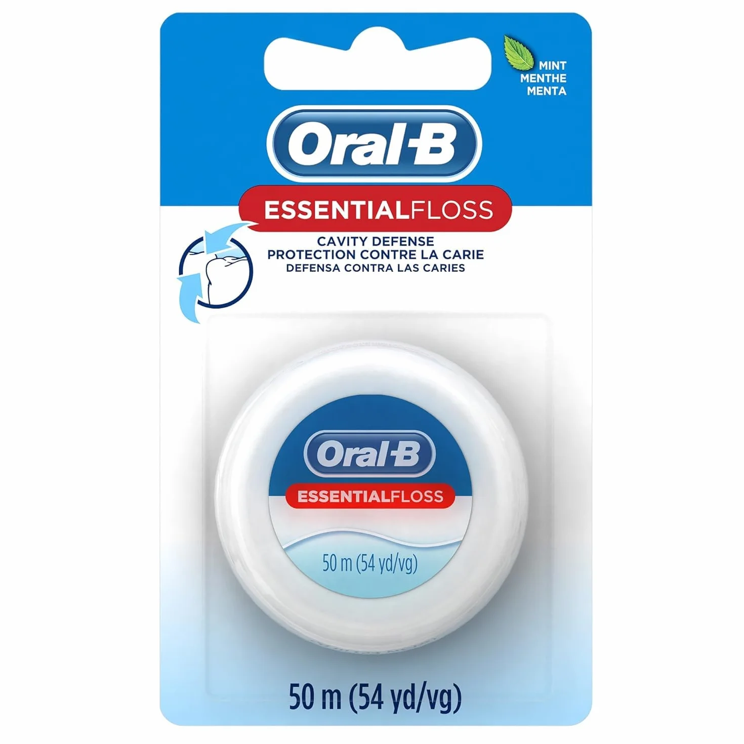 Oral-B Essentialfloss miętowy woskowany 50 m (nić dentystyczna), 3 sztuki w opakowaniu (3 x 1 sztuka)