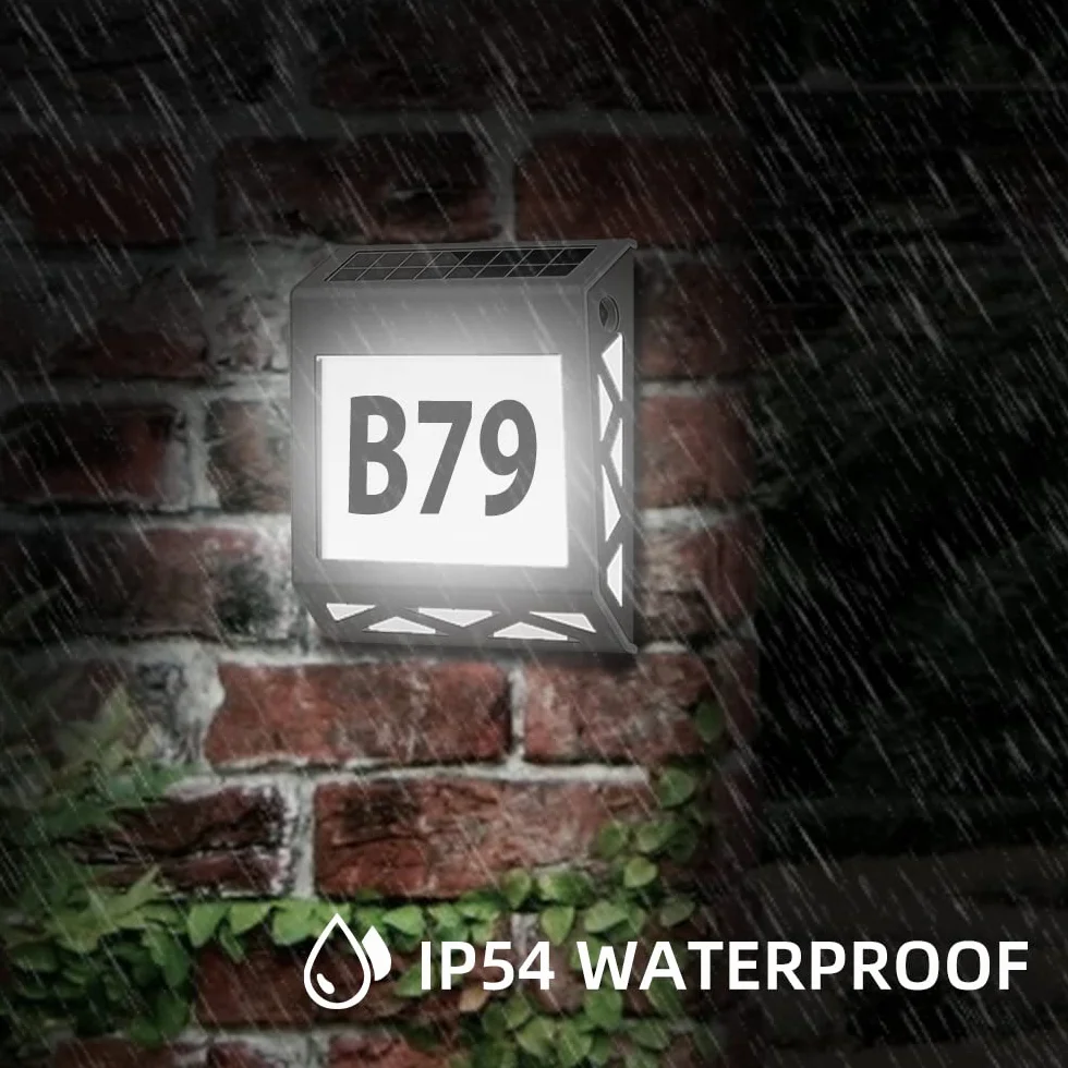 Solarny podświetlany numer domu 8 LED Solarny numer domu z przełącznikiem zmierzchowym Stal nierdzewna IP54 Wodoodporny Outdoor z cyframi 0-9 i literami A-E (Srebro)