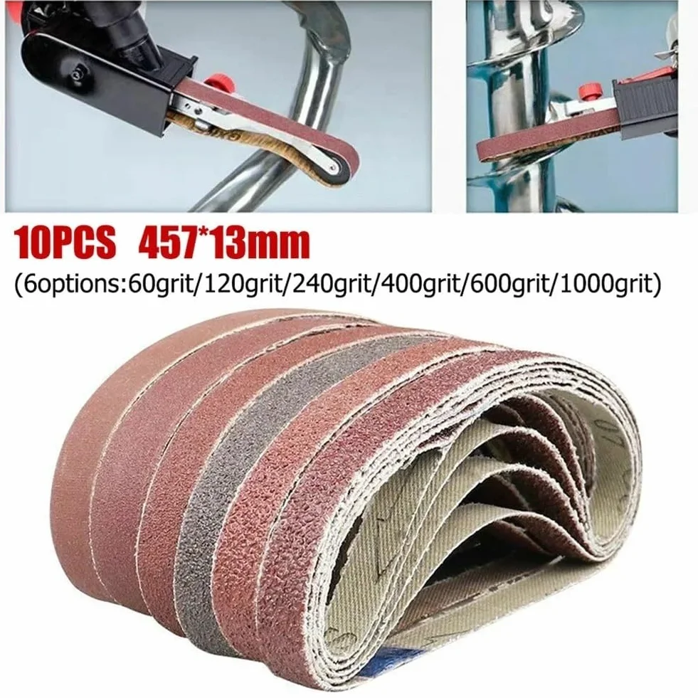 10 szt. Szlifierka taśmowa pasy szlifierskie 60-1000 papier ścierny o ziarnistości taśmy ścierne do metalowego polerowania drewna 457x13mm(60 grit)