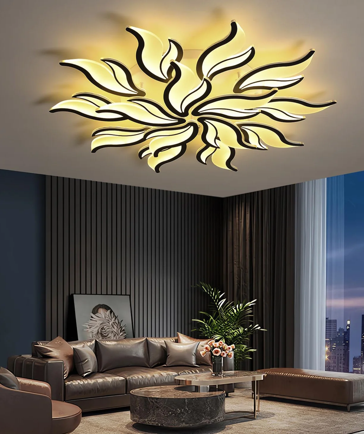 0W ściemnialna lampa sufitowa LED z pilotem zdalnego sterowania,czarna lampa sufitowa,nowoczesna oprawa oświetleniowa z 15 głowicami akrylowymi,100 cm,do salonu,sypialni,restauracji (Czarny, Φ100cm)