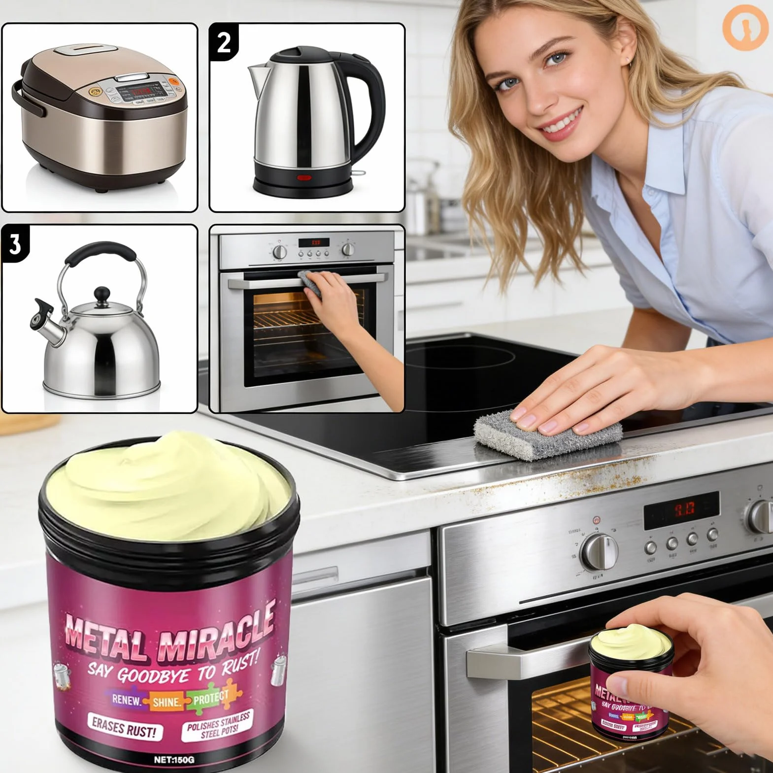 Środek do czyszczenia metali,150g Pasta Owiająca - Z gąbką do czyszczenia mosiądzu, miedzi, aluminium, garnków, naczyń kuchennych