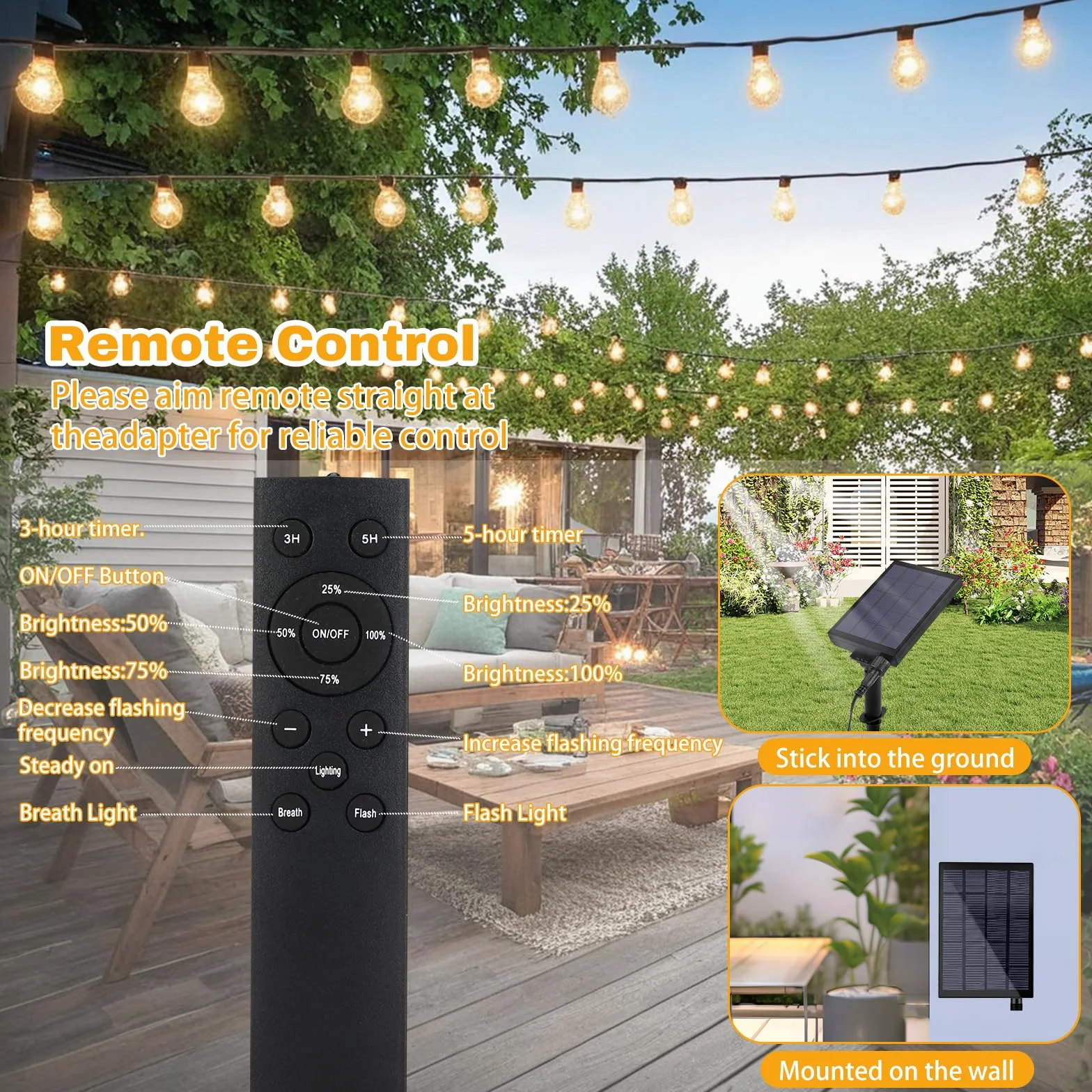 Sprifityy Łańcuch świetlny LED solarny 16 m G40 IP44 ściemniany do ogrodu