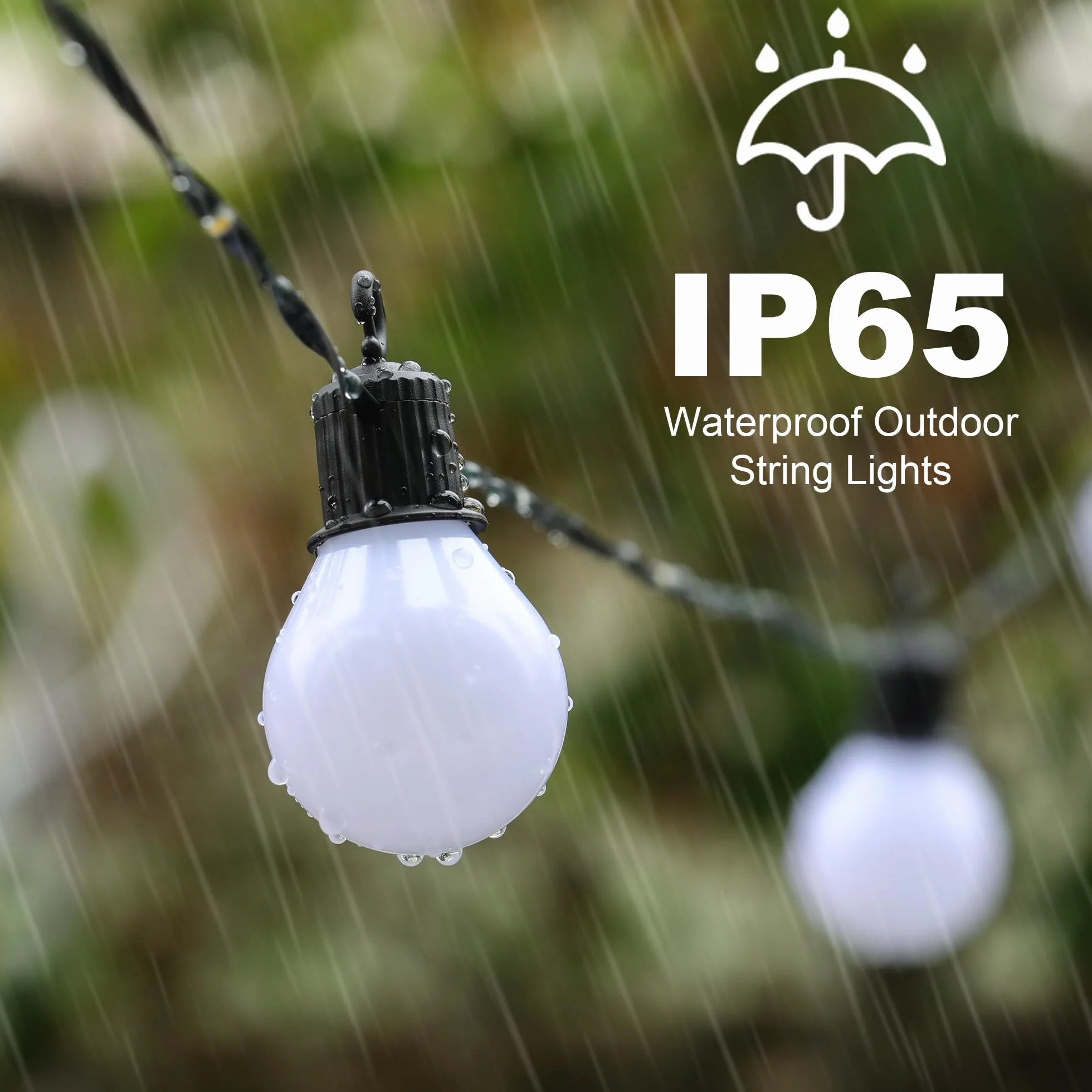 Tacobey Solarny łańcuch świetlny na zewnątrz, ciepła biel, z 20 żarówkami G40 - 10 m, 100 diod LED, solarne oświetlenie świąteczne na zewnątrz, do ogrodu, możliwość ładowania przez USB, 8 trybów