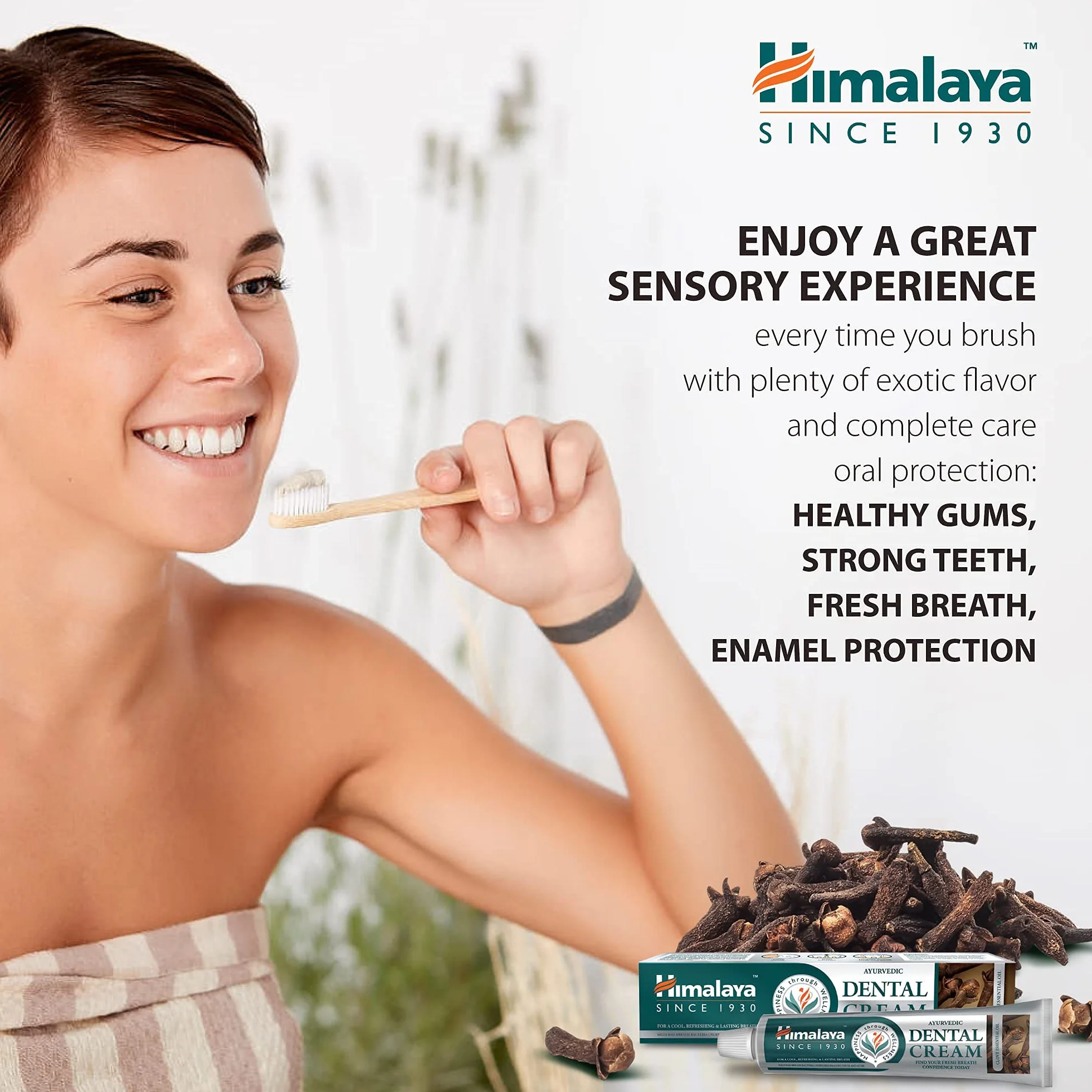 Himalaya Dental Cream Ajurwedyjska Pasta do Zębów z Olejkiem z Goździków, Zapobiega Nieświeżemu Oddechowi, Sprawia, że Zęby i Dziąsła są Zdrowe, Wegańska Pasta Do Zębów Bez Fluoru, 100g
