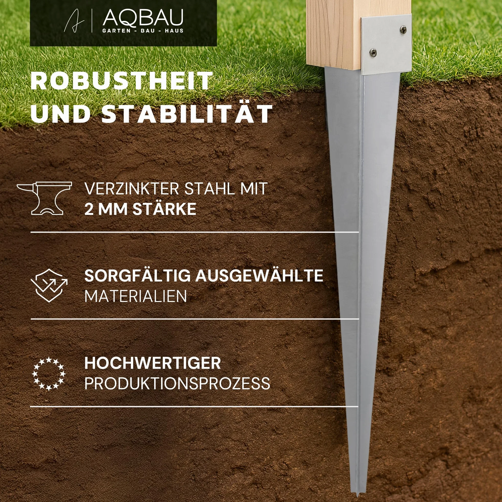 Zestaw 4 wsporników słupków dł. 40 x 500 mm – uniwersalna tuleja osadcza ocynkowana ogniowo – tuleja osadcza do różnych drewnianych słupków – tuleja wbijana do wbijania w ziemię do ogrodzenia
