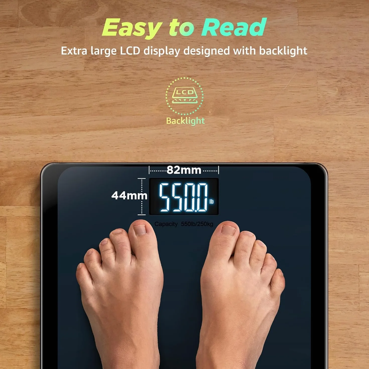 RunSTAR 250 kg Cyfrowa Waga łazienkowa z Ultra Szeroką Platformą i Dużym Ekranem LCD,Wysoka Precyzyjna Waga o Bardzo Dużej Pojemności