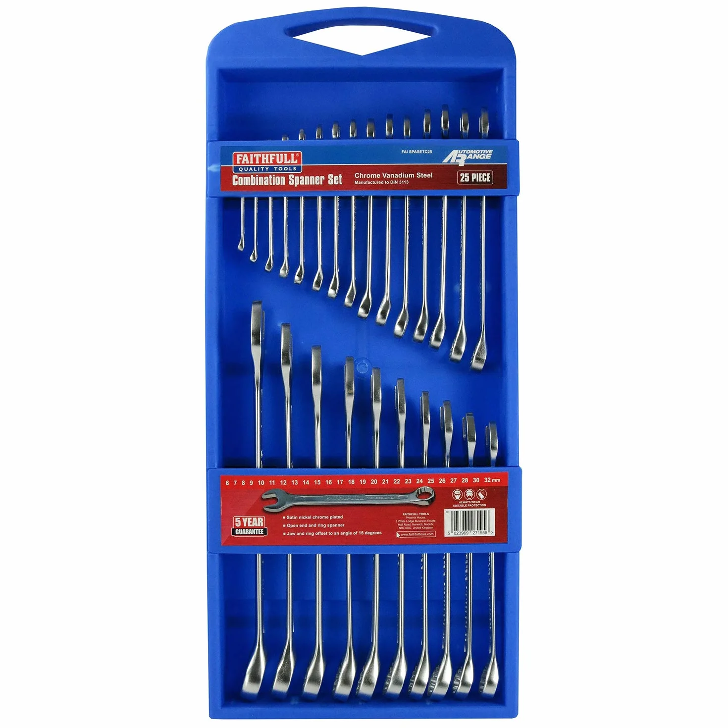 Faithfull SPASETC25 klucze płasko-oczkowe CV zestaw 6-32 mm (25 sztuk)