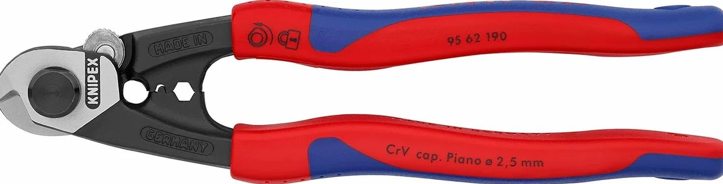 KNIPEX Nożyce do lin stalowych przeznaczone także do lin stalowych o dużej wytrzymałości w opakowaniu z zawieszką z osłonkami, 95 62 160 SB