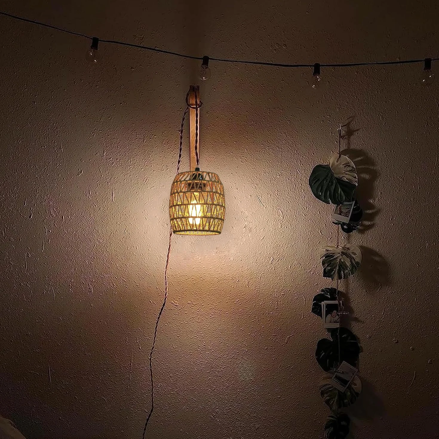 2 x lampa ścienna z przełącznikiem, drewno, lampa ścienna, kabel do gniazdka, E27, lampa wisząca, stolik nocny, rattan, lampa nocna, lampa do przedpokoju, lampa ścienna, do pokoju dziecięcego,