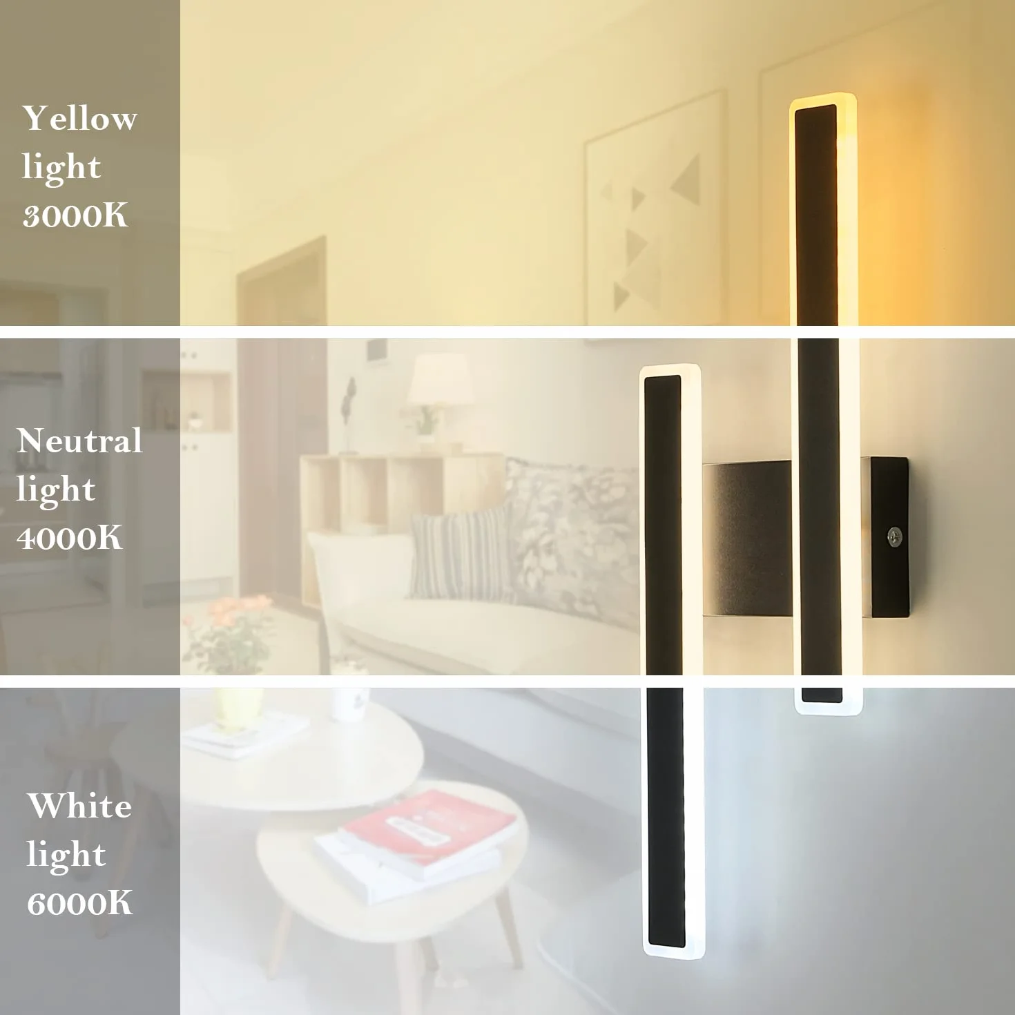 Comely Kinkiet Wewnętrzny LED, 32W 3600LM Czarna Nowoczesna Lampa Ścienna, 3 Temperatury Barwowe Oświetlenie Wewnętrzne Lampa Nocna Ledowa Lampa Ścienna Do Salonu Sypialni Biura Schodów