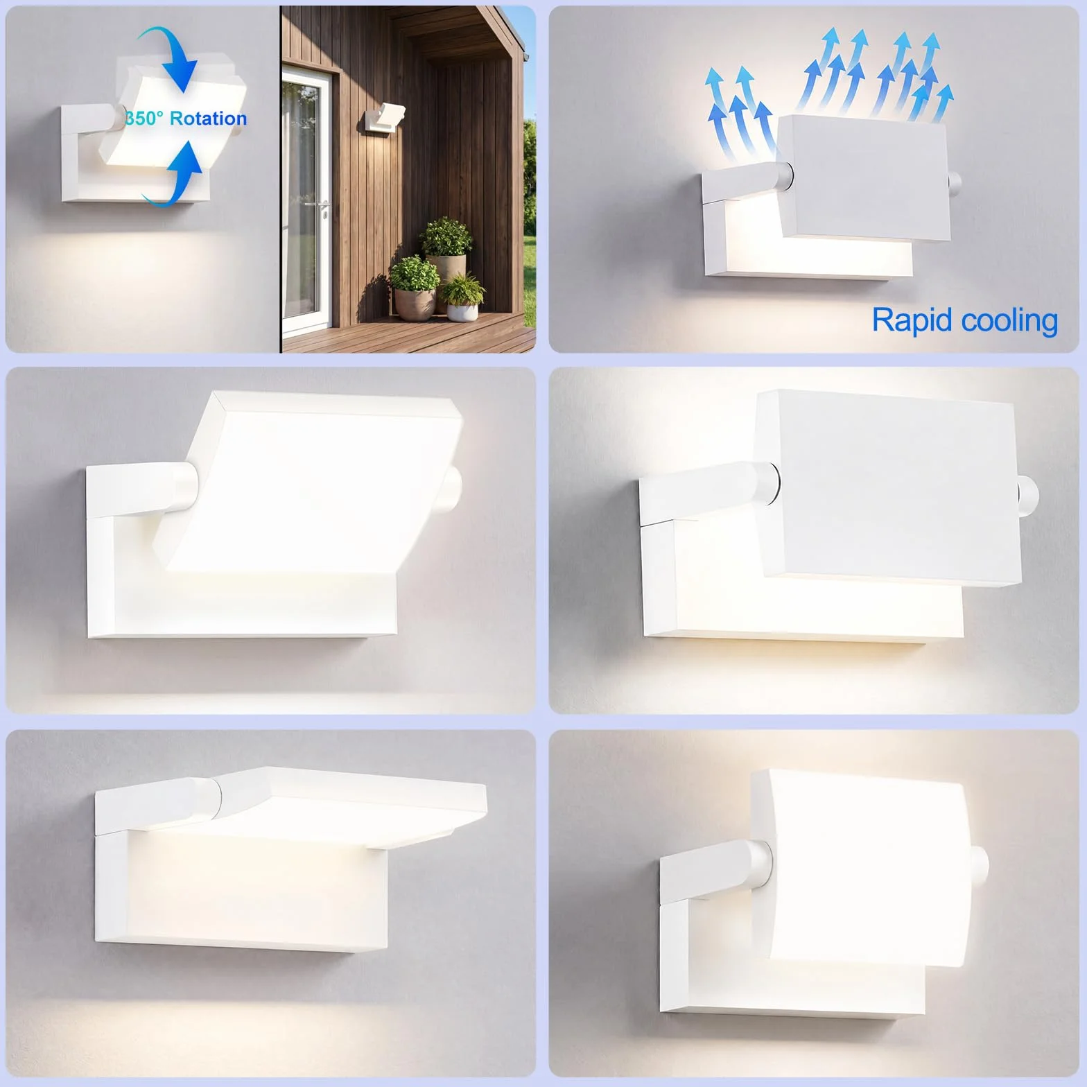 Zewnętrzna lampa ścienna 40 W, obracana o 350°, biała lampa zewnętrzna 4000 lm, naturalna wodoodporna IP65