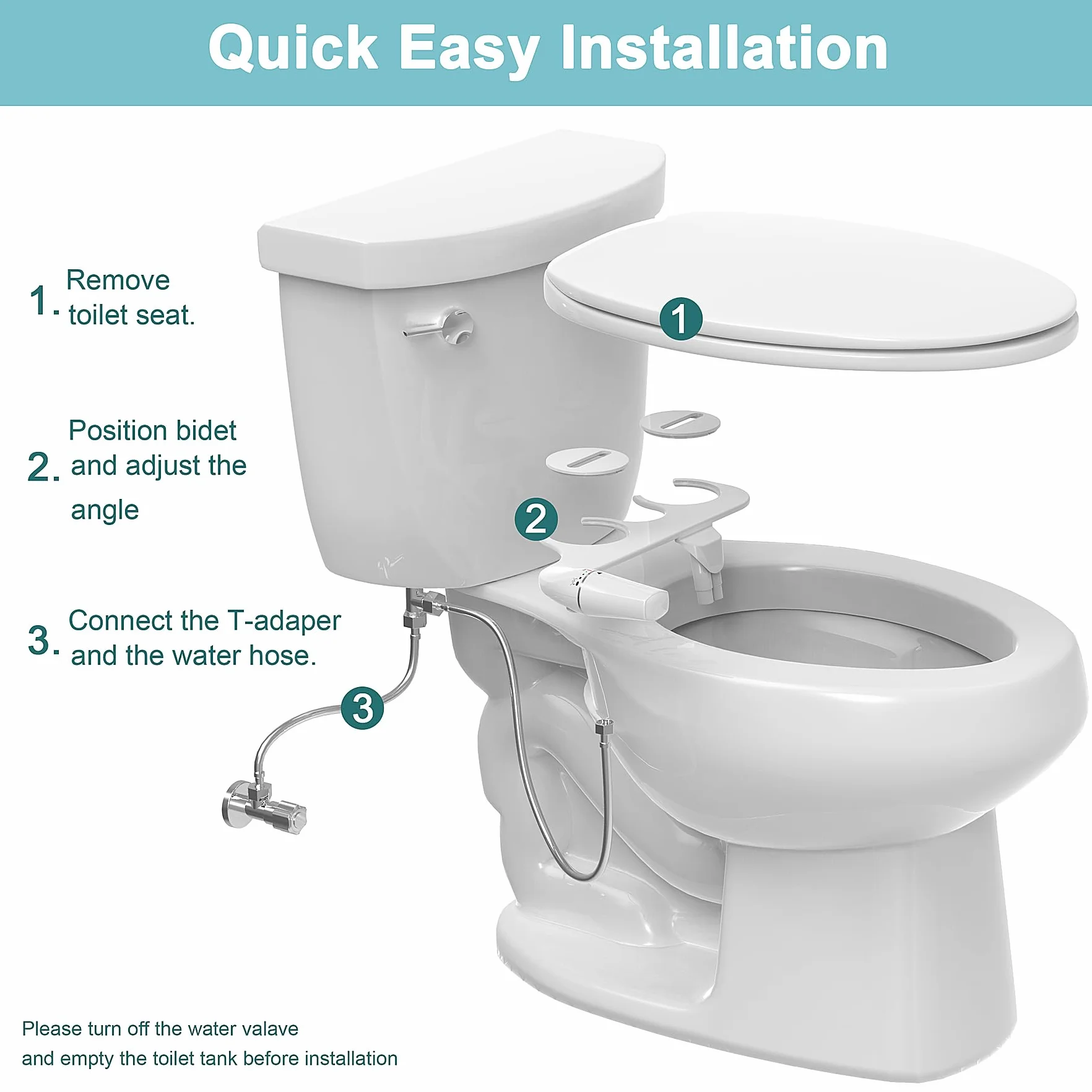 WITHLENT nakładka bidetowa na toaletę – minimalistyczny bidet na toaletę z nieelektryczną podwójną dyszą (mycie z przodu i z tyłu), mocowanie bidetu na deskę sedesową ze świeżą wodą