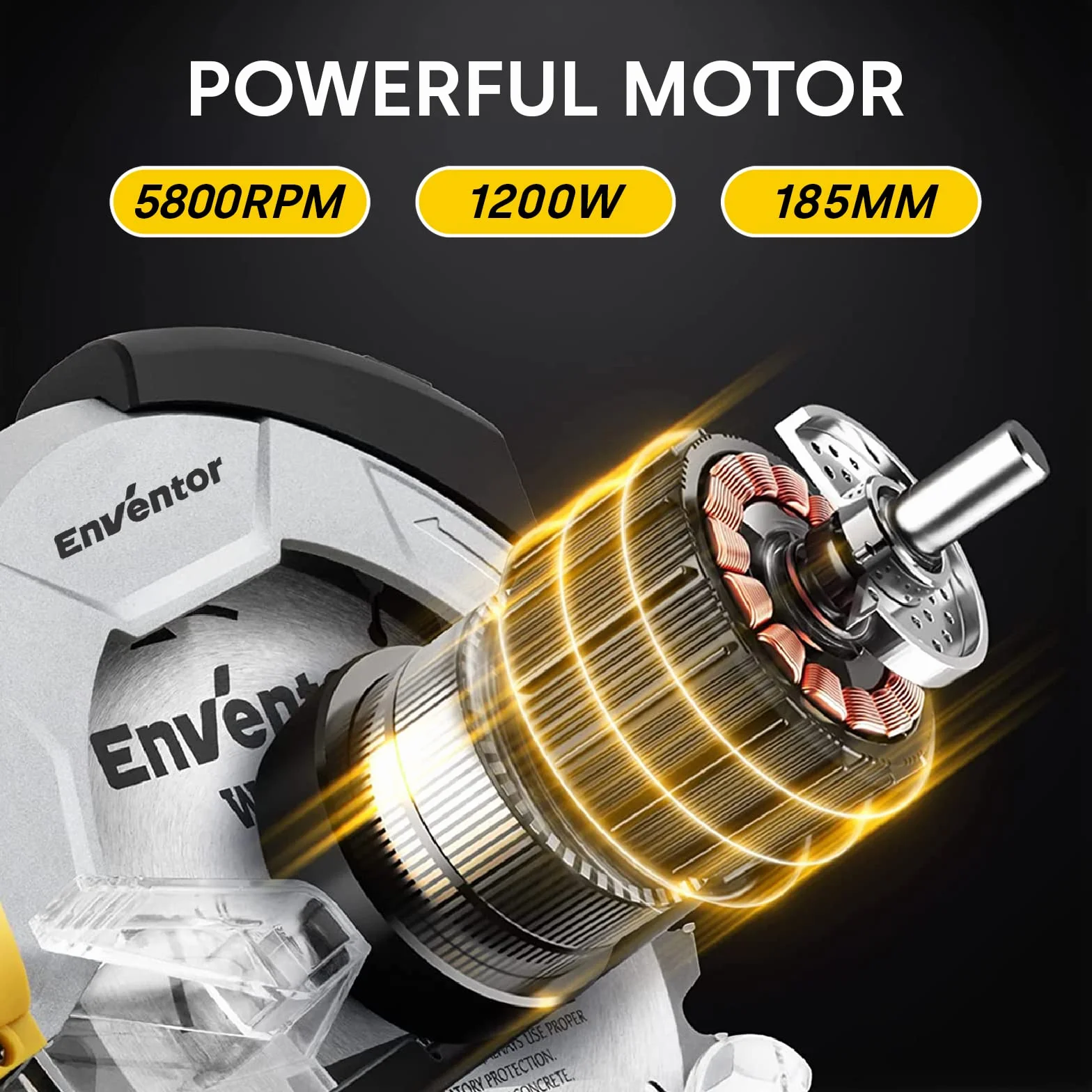 ENVENTOR ręczna pilarka tarczowa 1200 W, z 2 x brzeszczotami tarczowymi, (średnica brzeszczotu: 185 mm, 24T + 40T), 5800 obr./min, z prowadnicą laserową i prowadnicą Rip Guide, do drewna, miękkiego